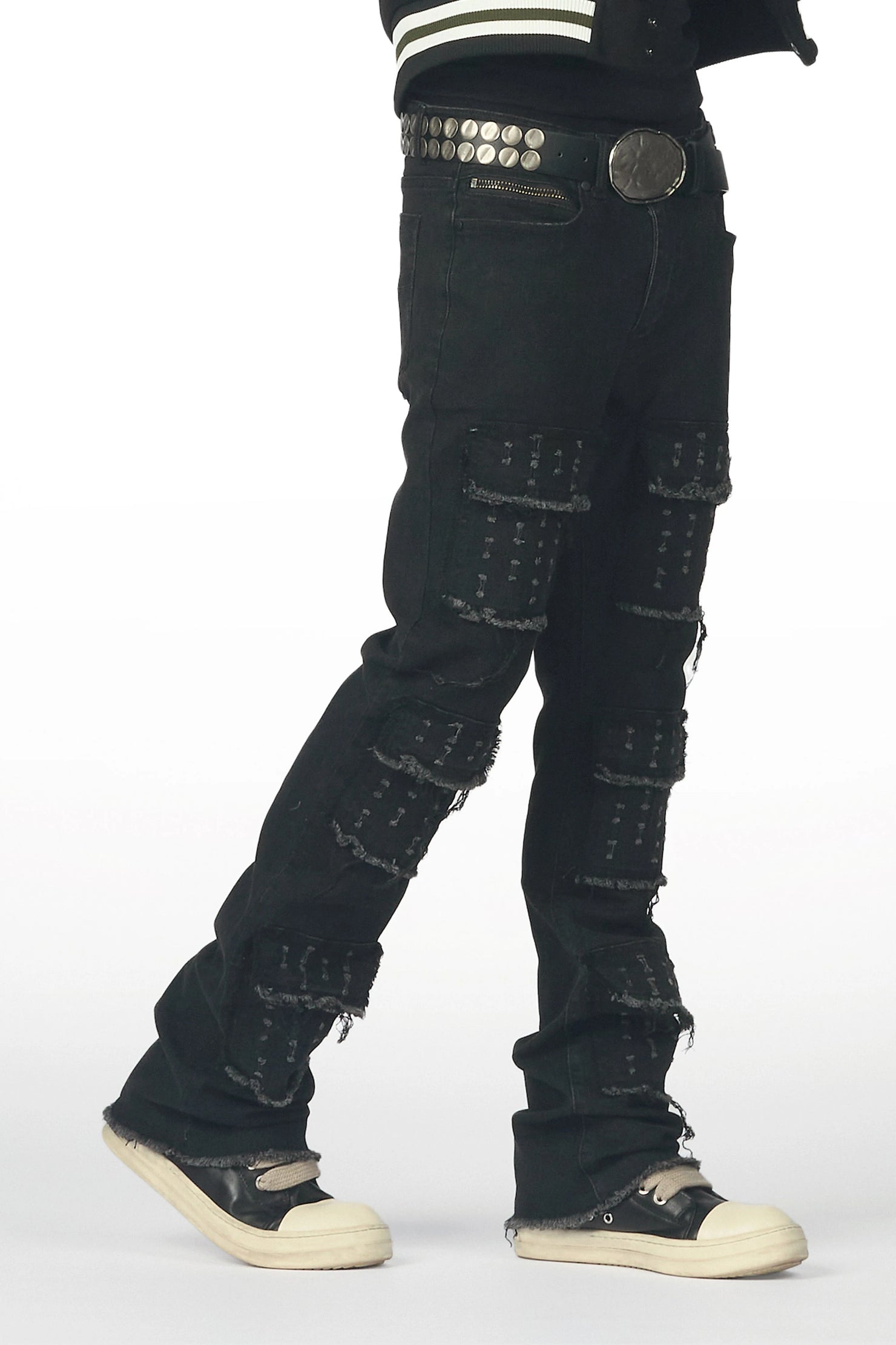 Dezso Black Stacked Flare Jean