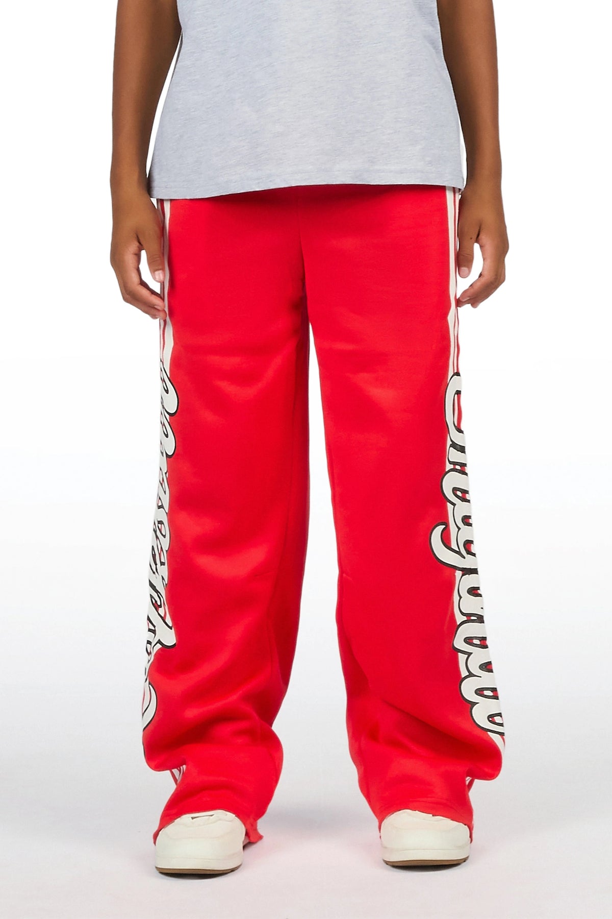 Boys Mozavi Red/White Baggy Track Pant