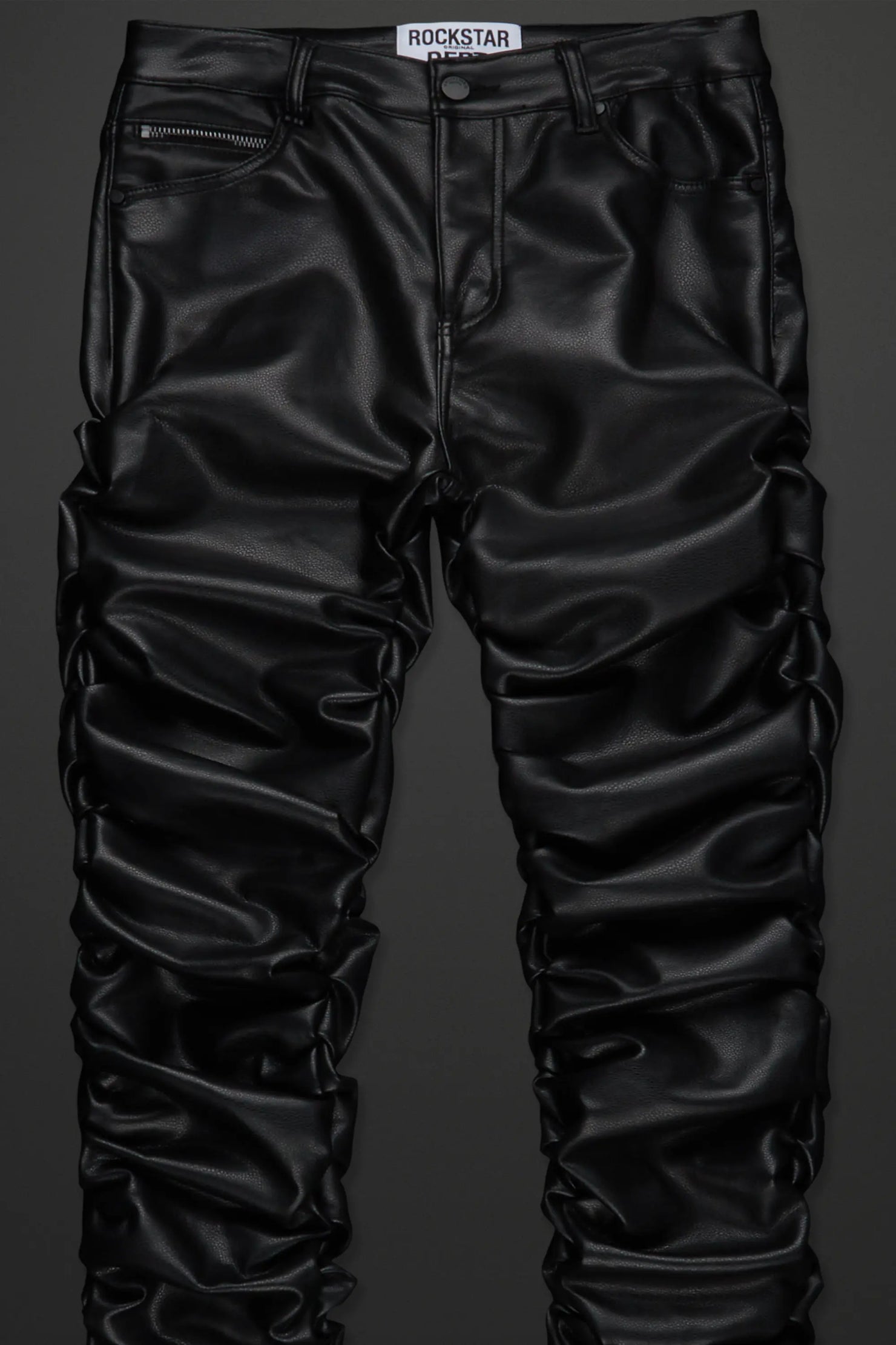 Huck Black Faux Leather Stacked Jean