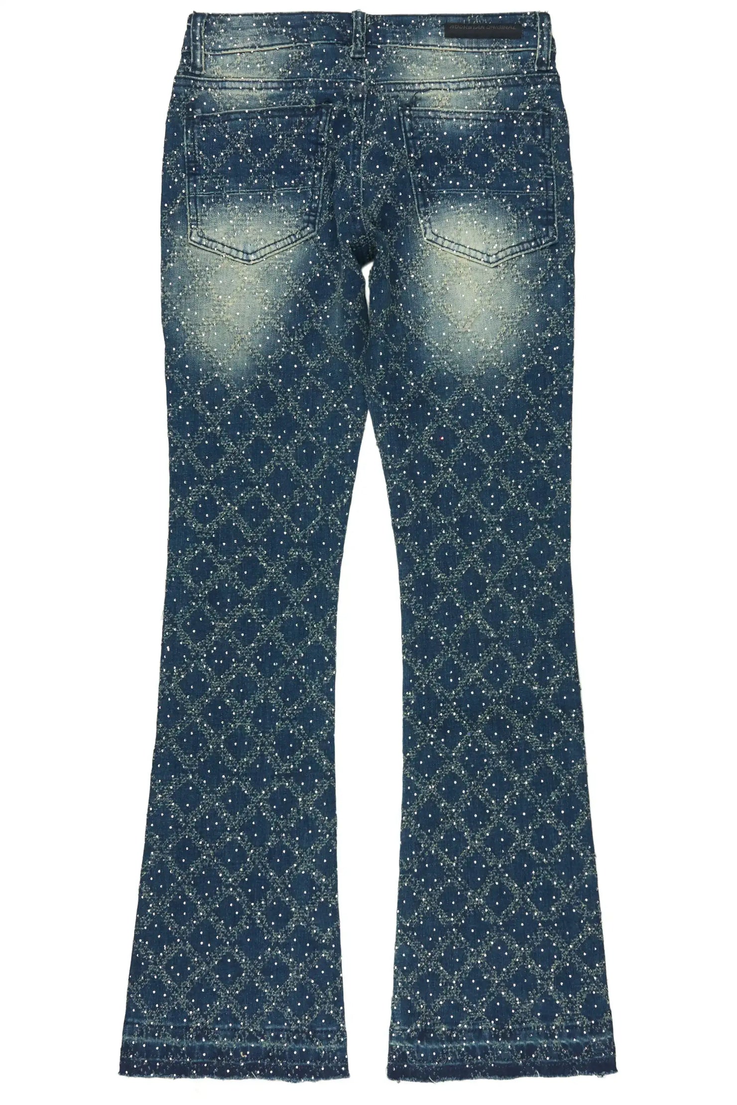 Glit Dark Wash Rhinestone Stacked Flare Jean