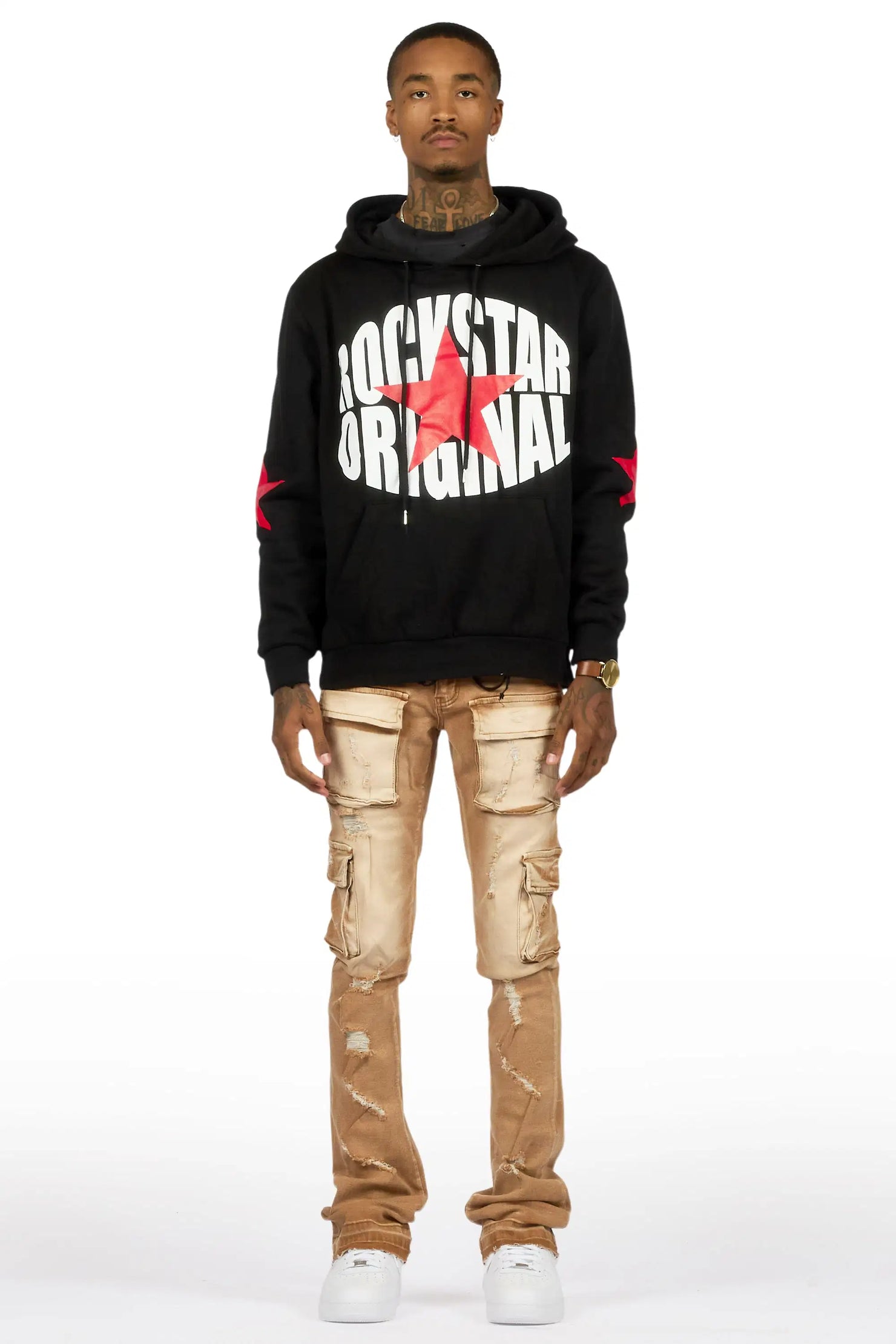 Zaid Washed Beige Stacked Flare Jean