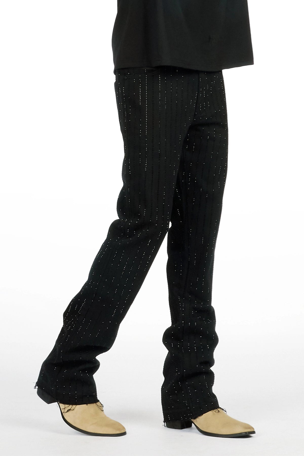 Mori Black Rhinestone Stacked Flare Jean