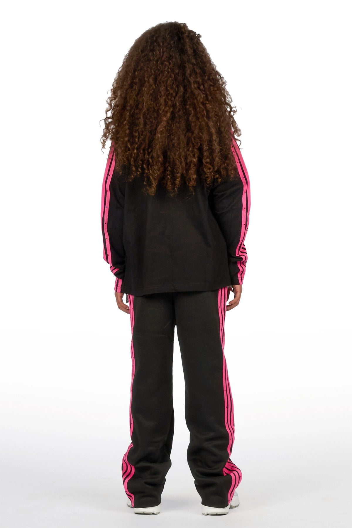 Girls Gulisa Black/Pink Rhinestone Long Sleeve Shirt Relaxed Track Set