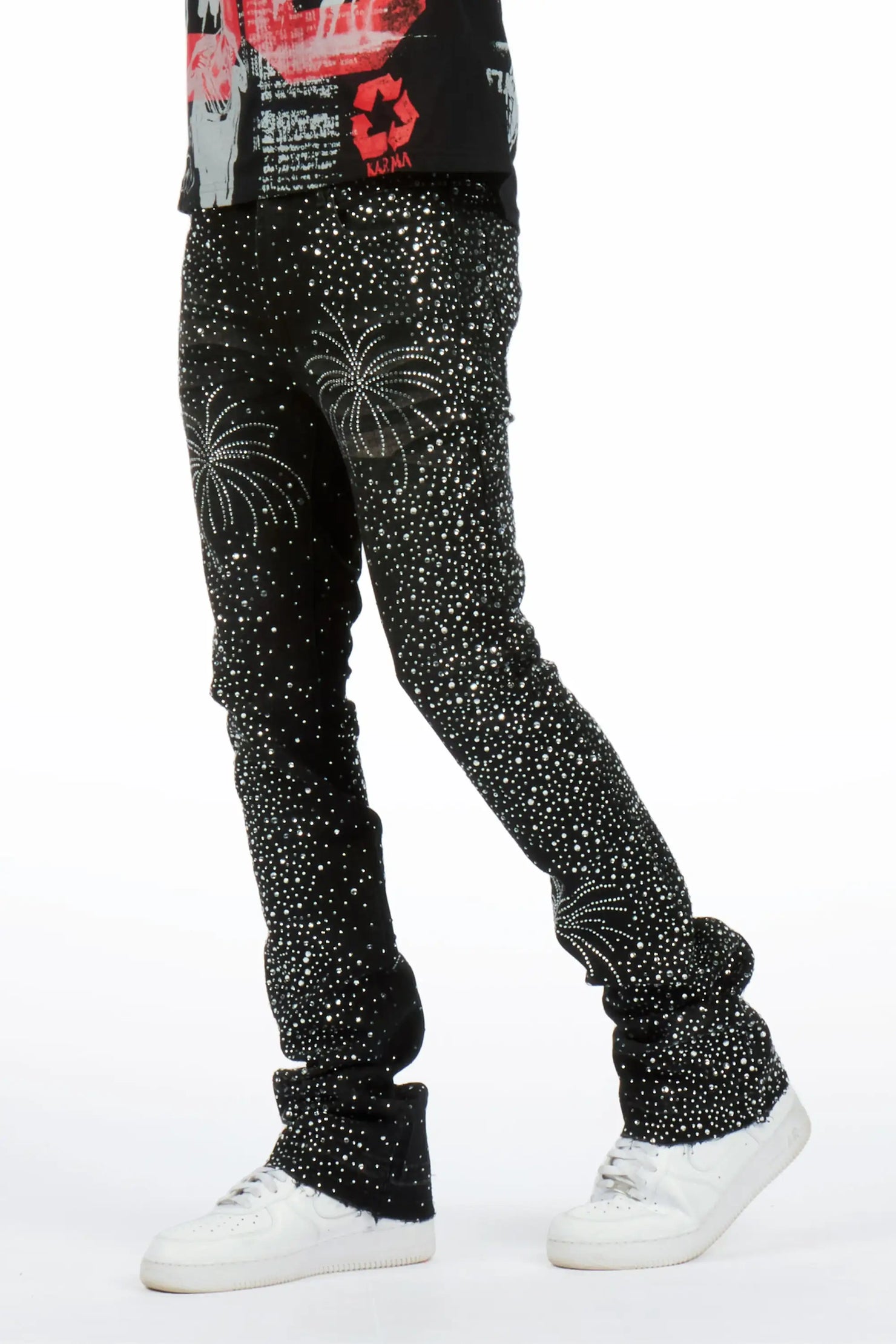 Raiden Dark Grey Rhinestone Stacked Fit Jean