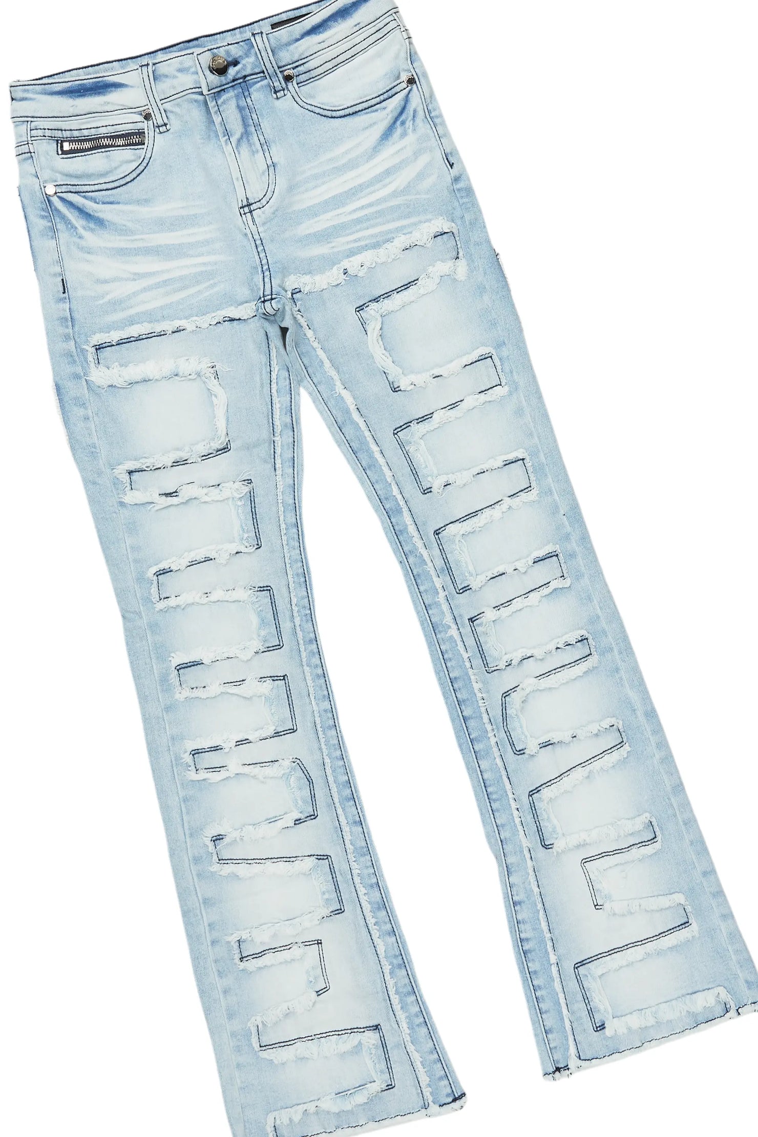 Boys Omer Vintage Beige/Blue Hoodie/Stacked Flare Jean Set