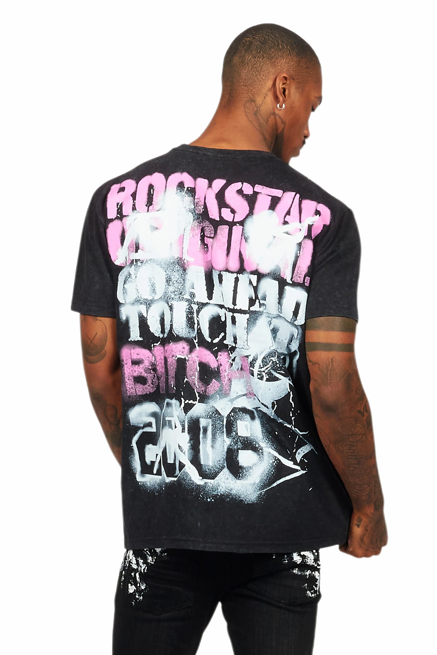 Strip Army Vintage Black Oversized Distressed Graphic T-Shirt