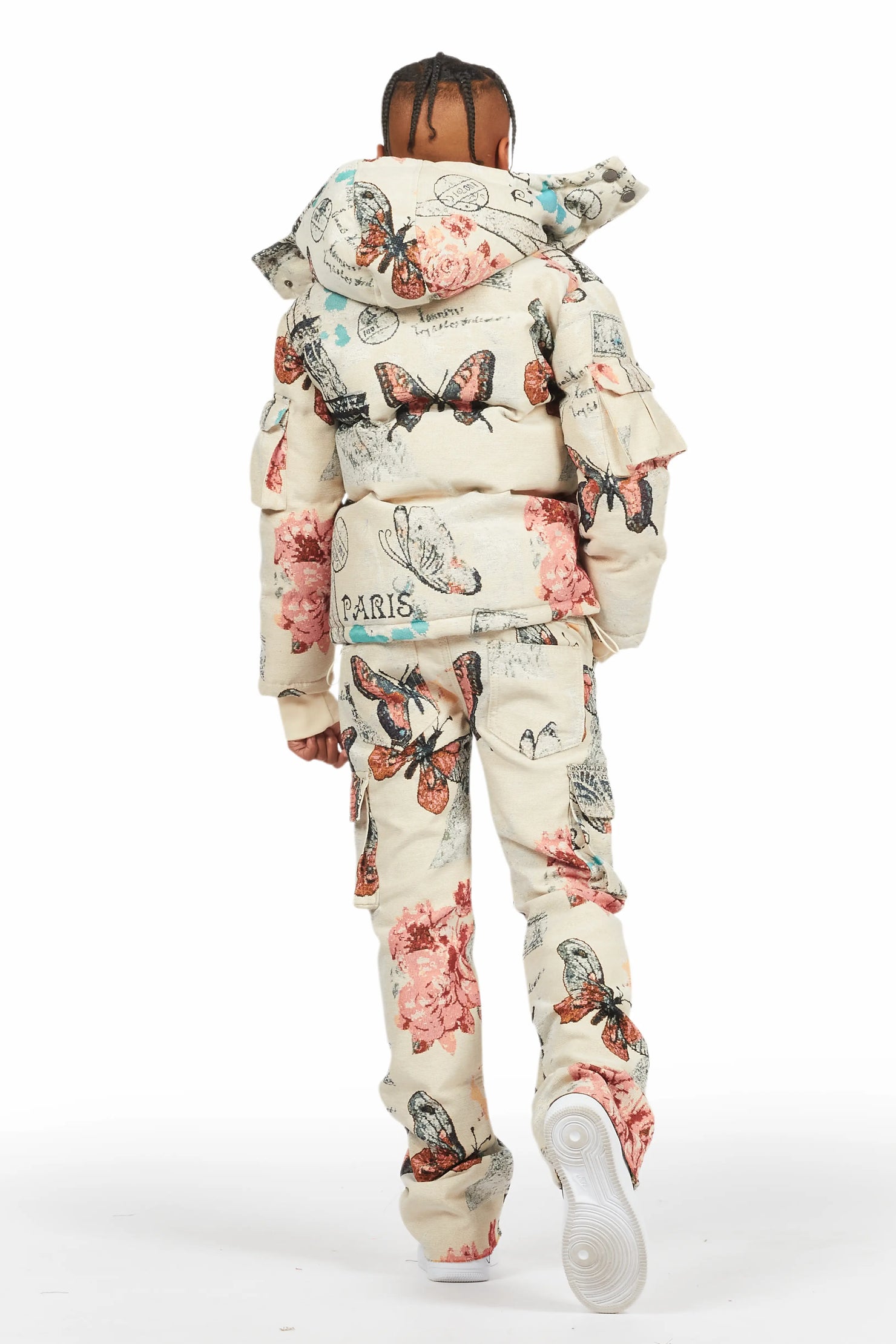 Boys Lamont Beige Multi Tapestry Stacked Flare Jean