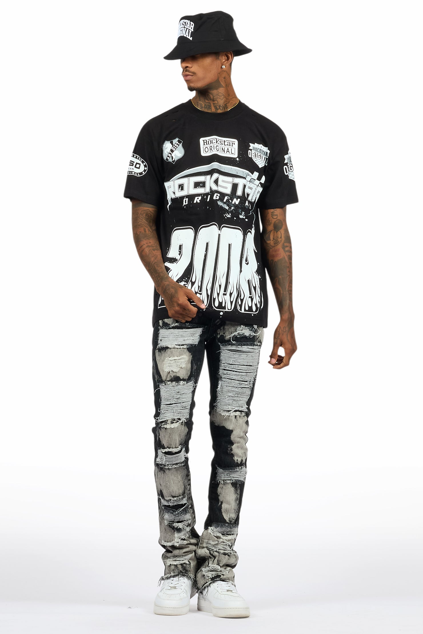 Amos Black T-Shirt/Stacked Flare Jean Bundle