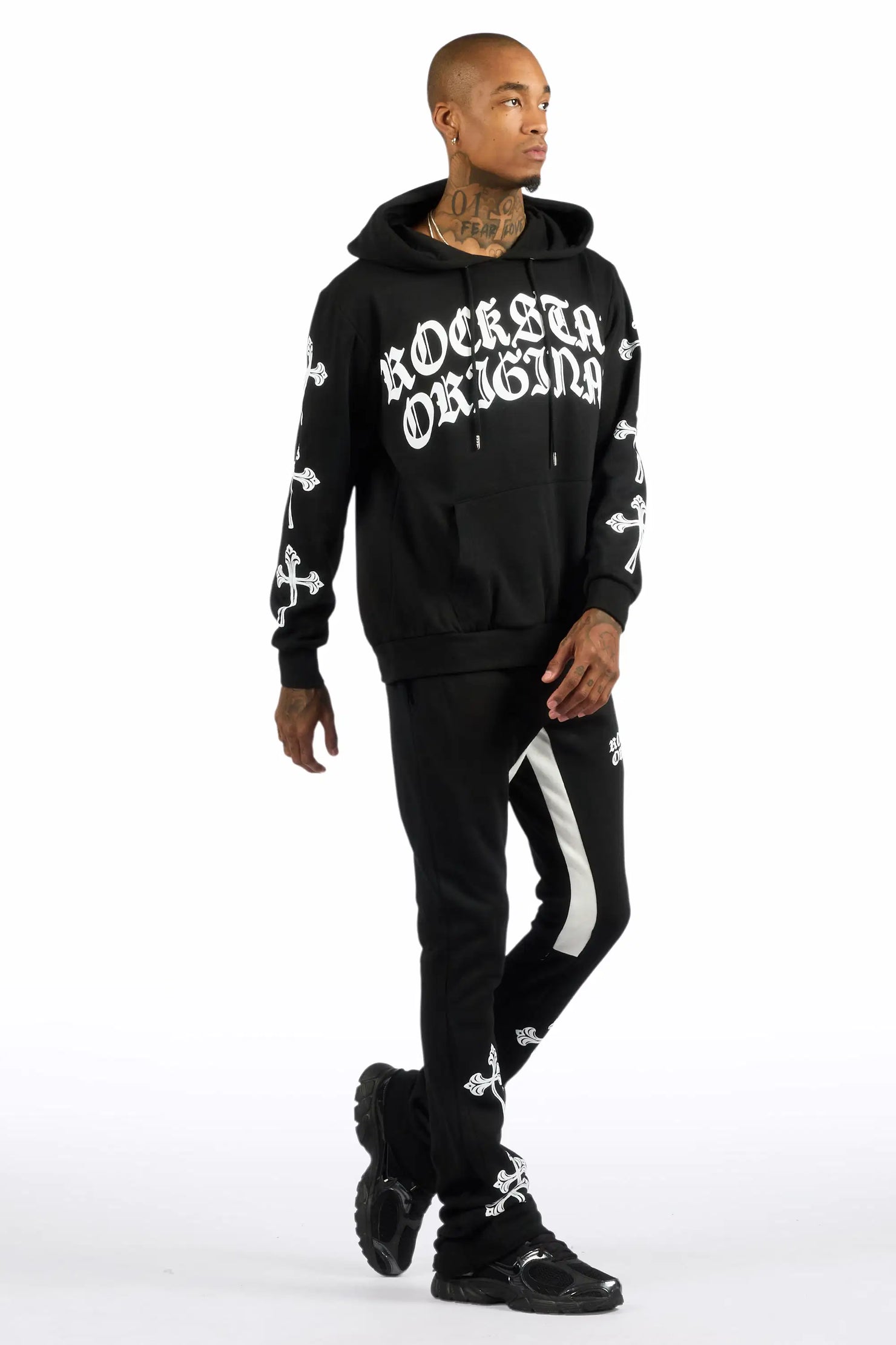 Michael Black/White Hoodie/Stacked Flare Track Set