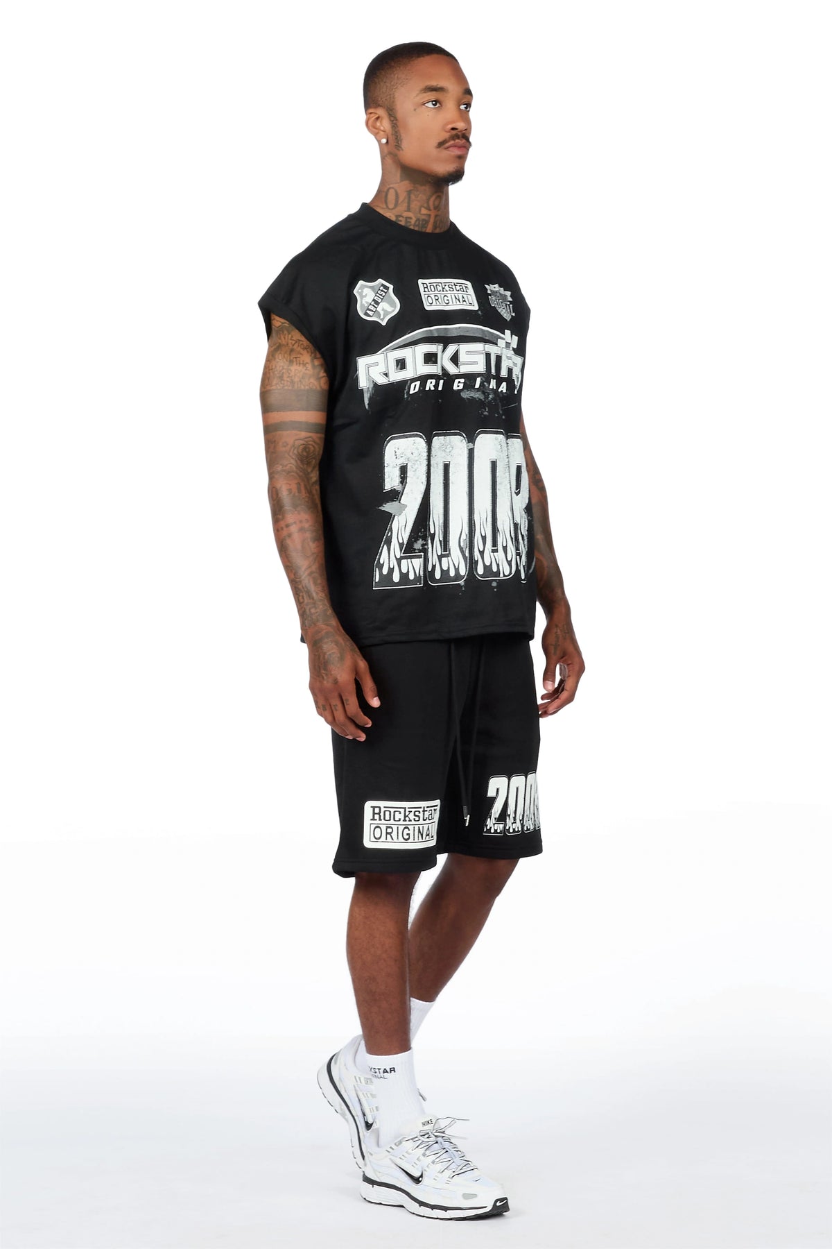 Amos Black/White Graphic Cut Sleeve T-Shirt Short Set
