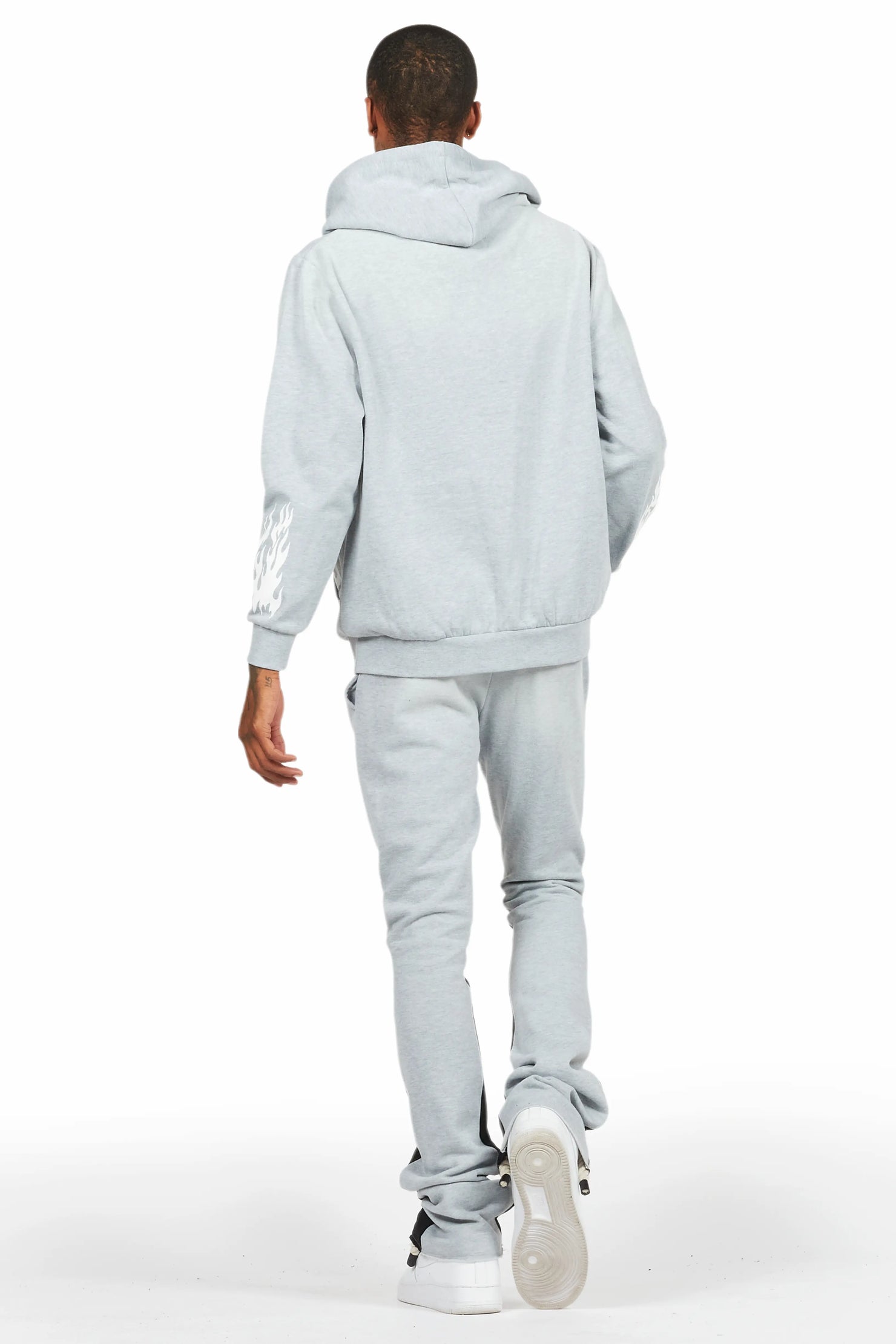 Bubble Heather Grey Stacked Flare Hoodie Track Set