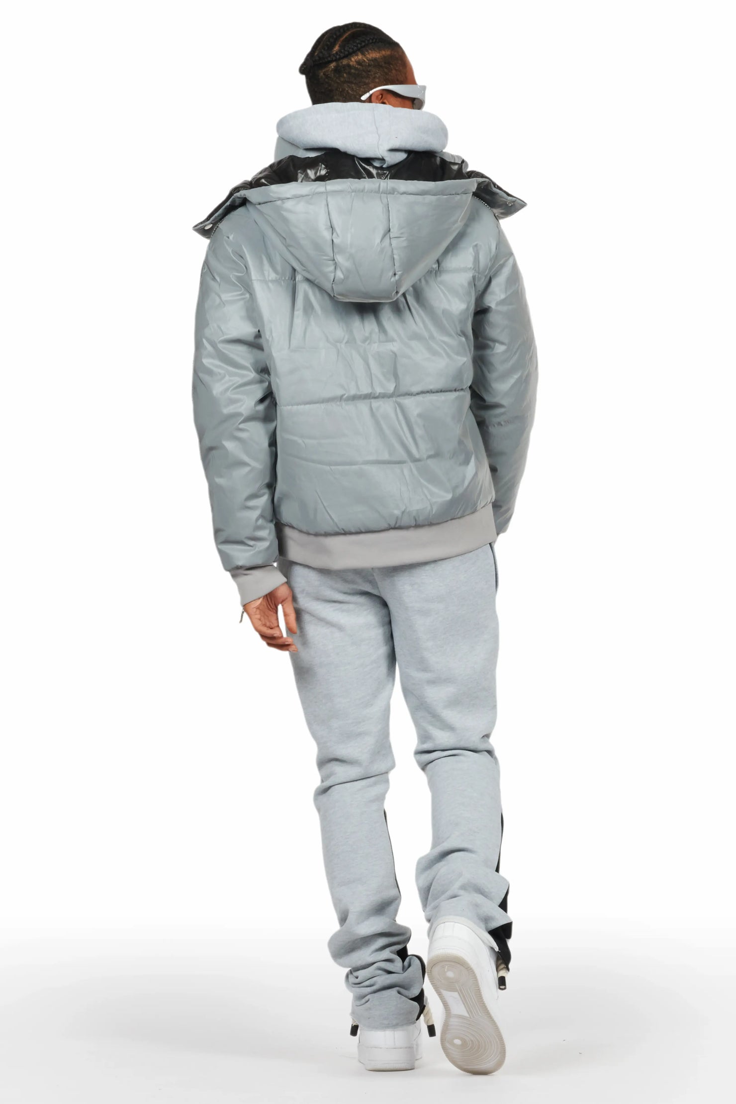 Alonzo Heather Grey Stacked Flare Hoodie Track Set