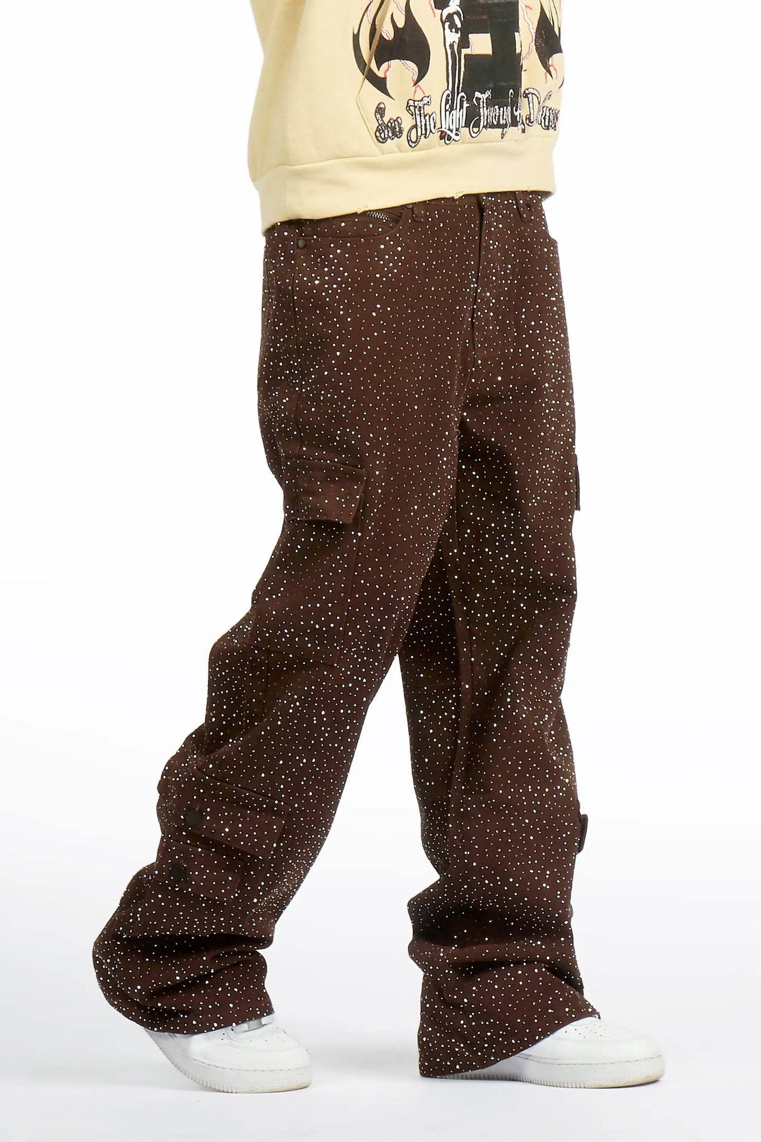 Aeson Brown Rhinestone Baggy Fit Jean