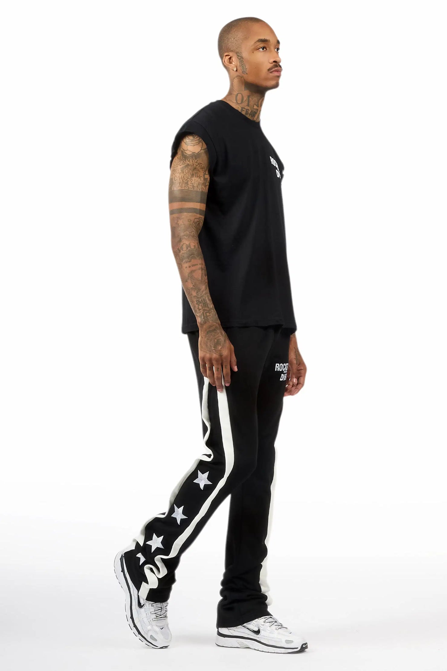 Arkady Black Muscle T-Shirt/Black Stacked Flare Pant Set