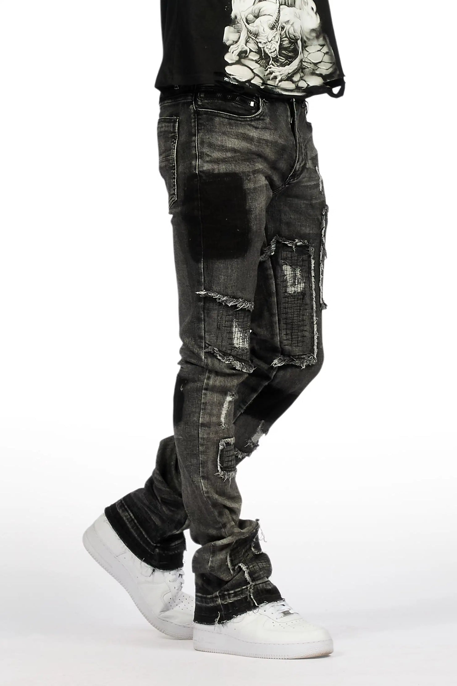 Raglord Dark Grey Stacked Flare Jean