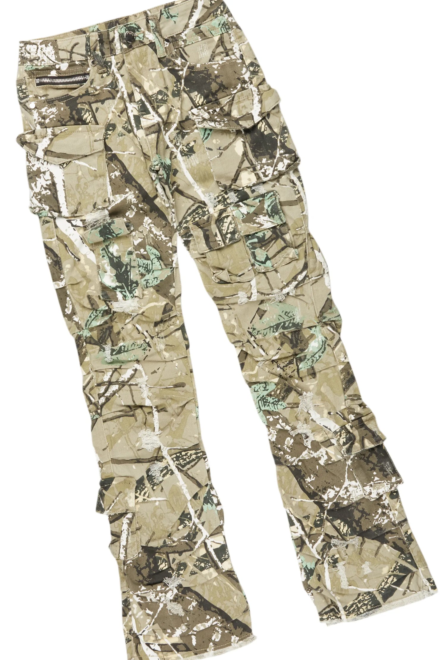 Boys Luxton Vintage Beige/Tree Camo Hoodie/Stacked Flare Jean Set