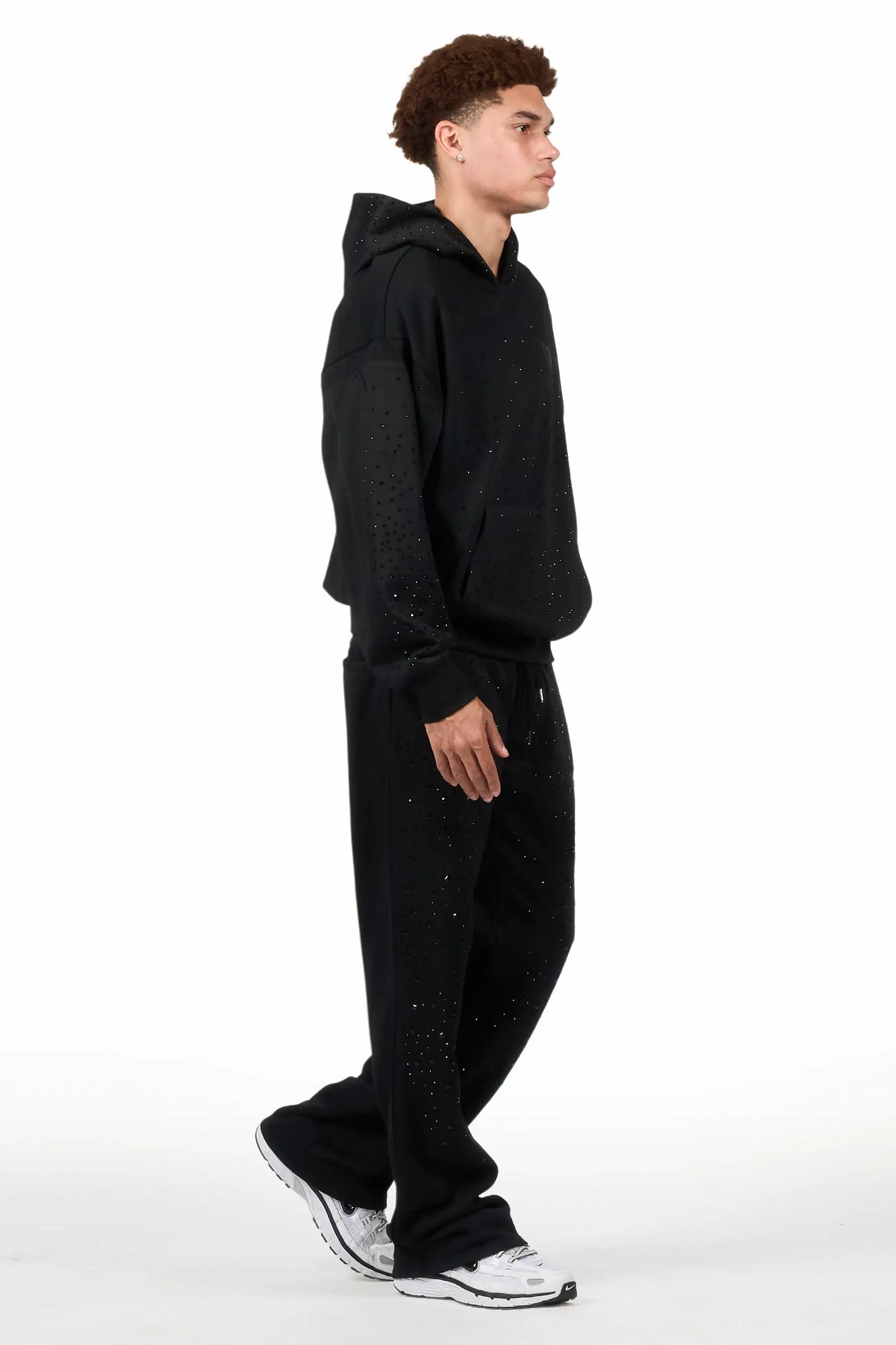 Twinkle Black/Black Rhinestone Hoodie Relaxed Track Set