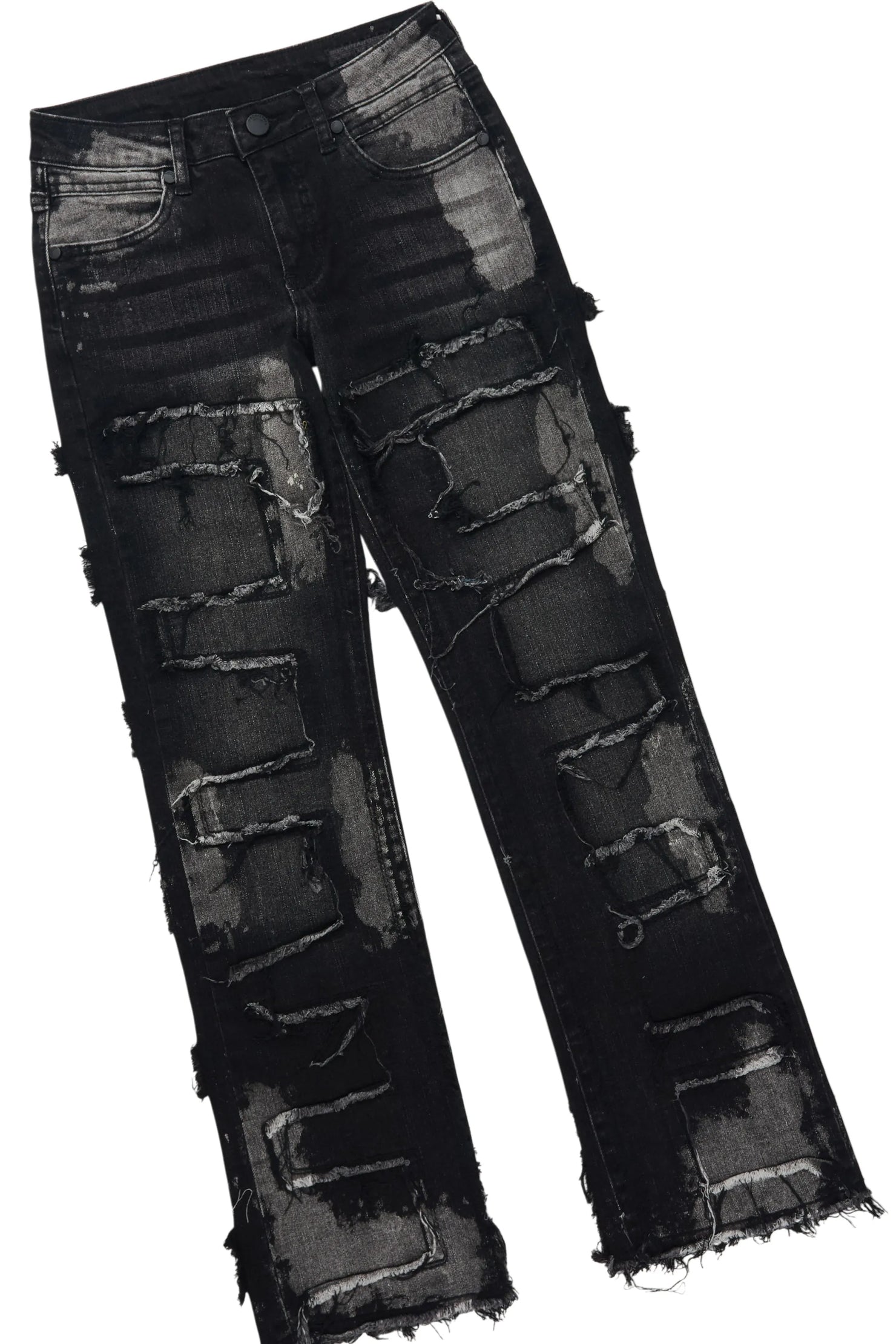 Boys Blarney Grey/Black Graphic T-Shirt Stacked Jean Set
