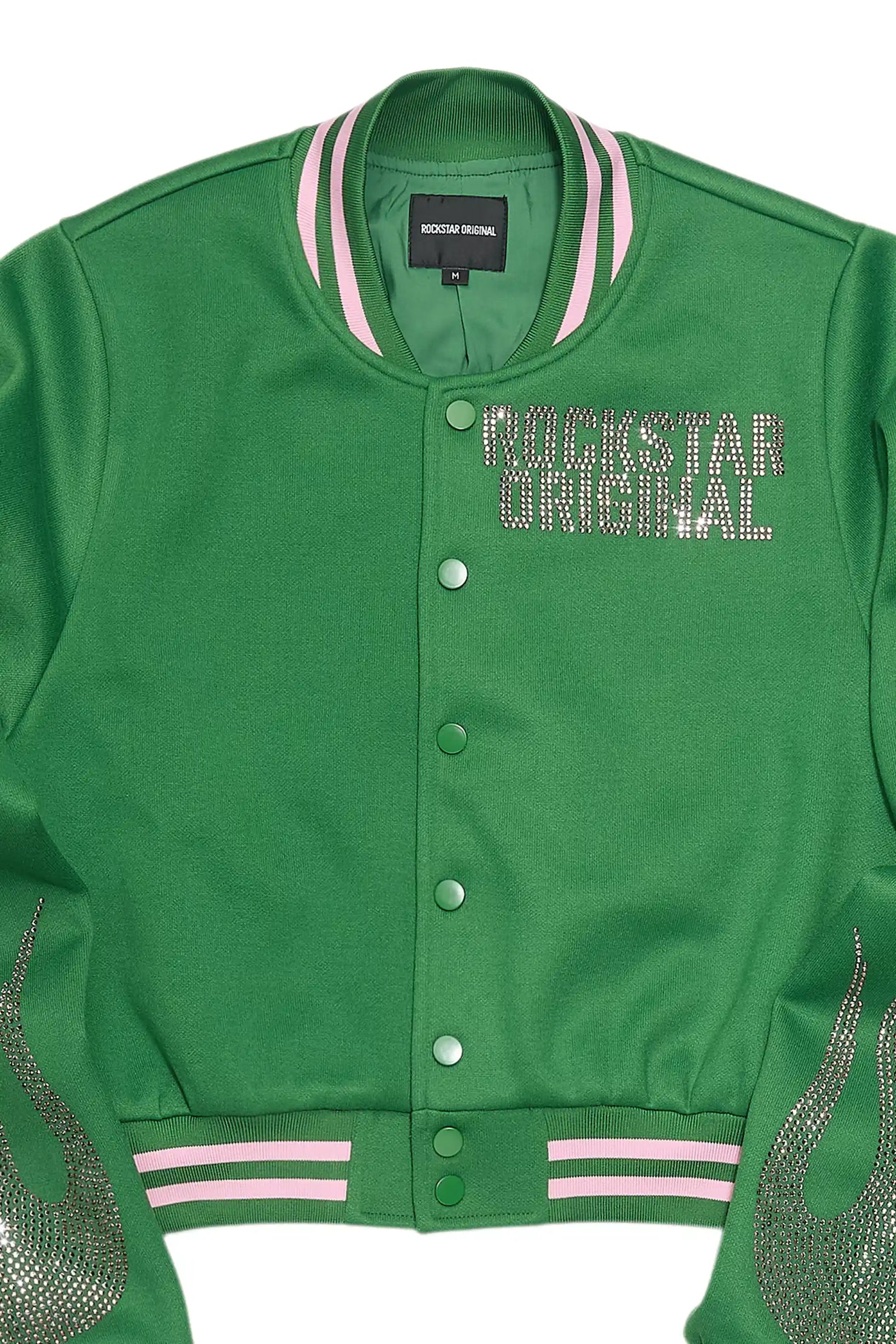 Beunca Green Rhinestone Varsity Jacket