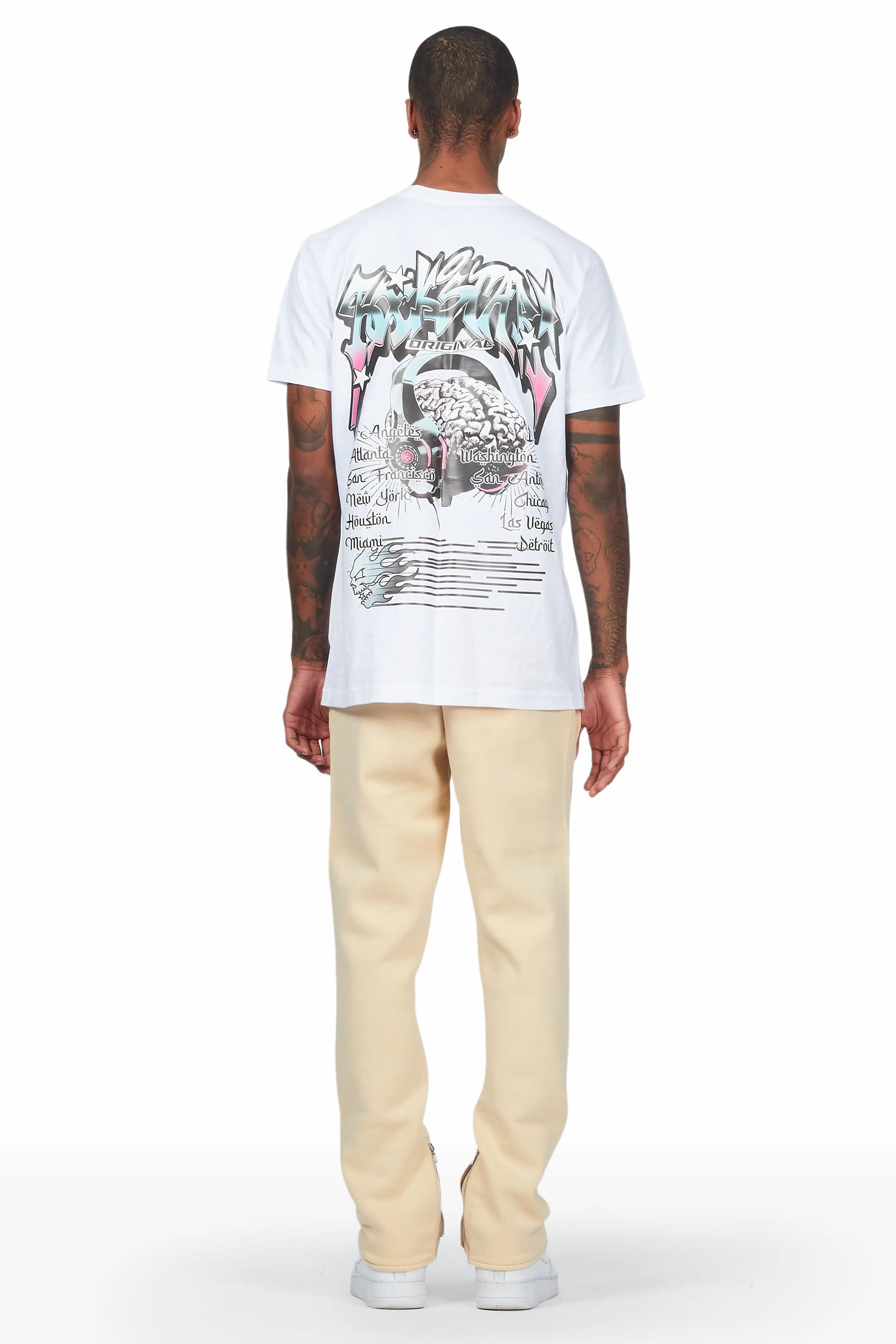 Ezekiel White/Beige T-Shirt Slim Fit Track Set