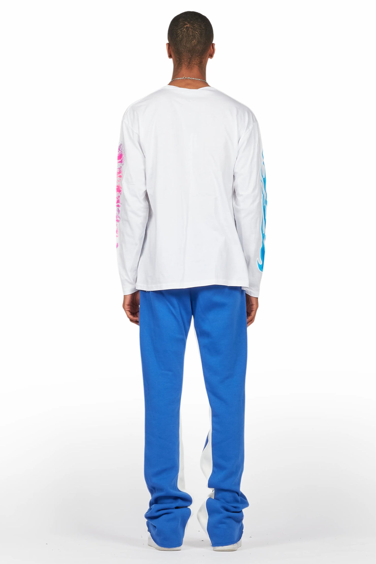 Beno White/Royal Long Sleeve T-Shirt/Baggy Pant Set