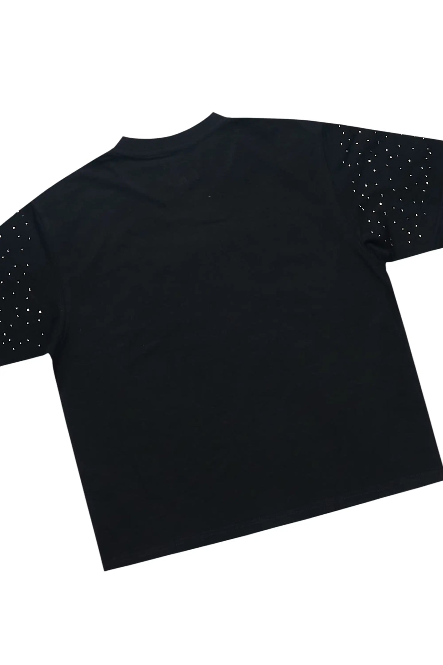 Girls Flaveya Black/Wite Rhinestone T-Shirt Short Set