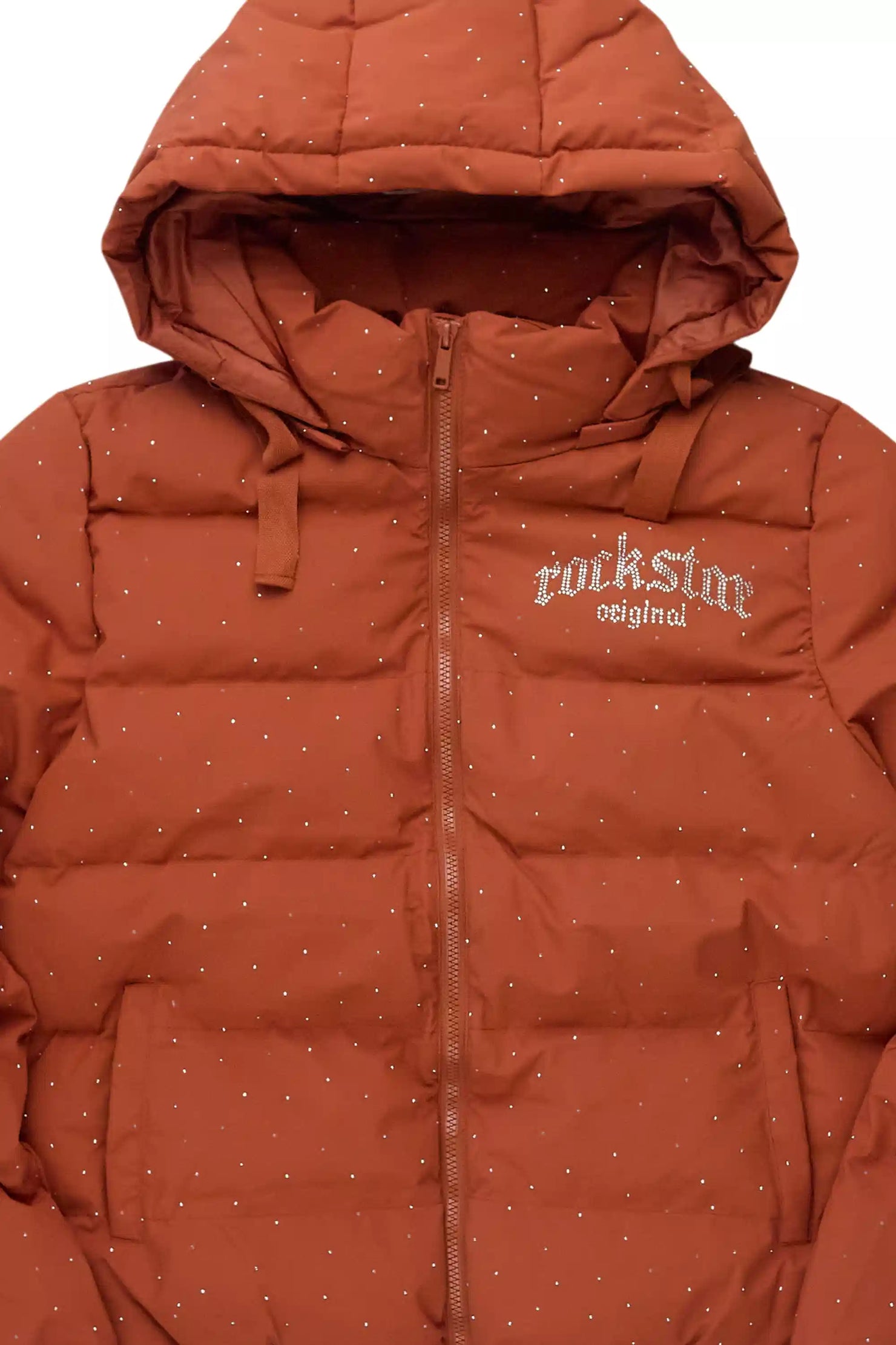 Onellia Mocha Rhinestone Puffer Jacket