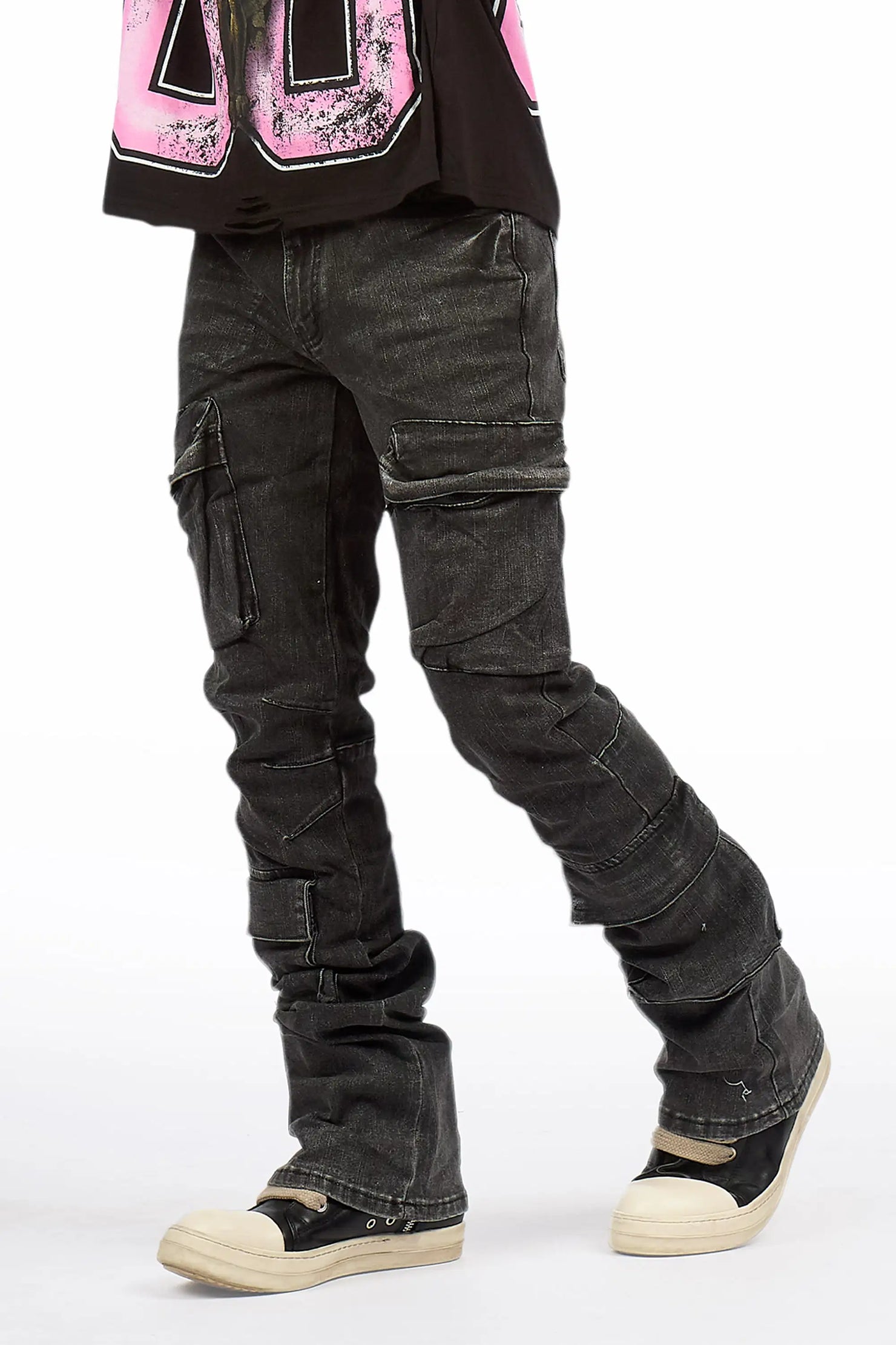 Titan Foil Stacked Flare Jean