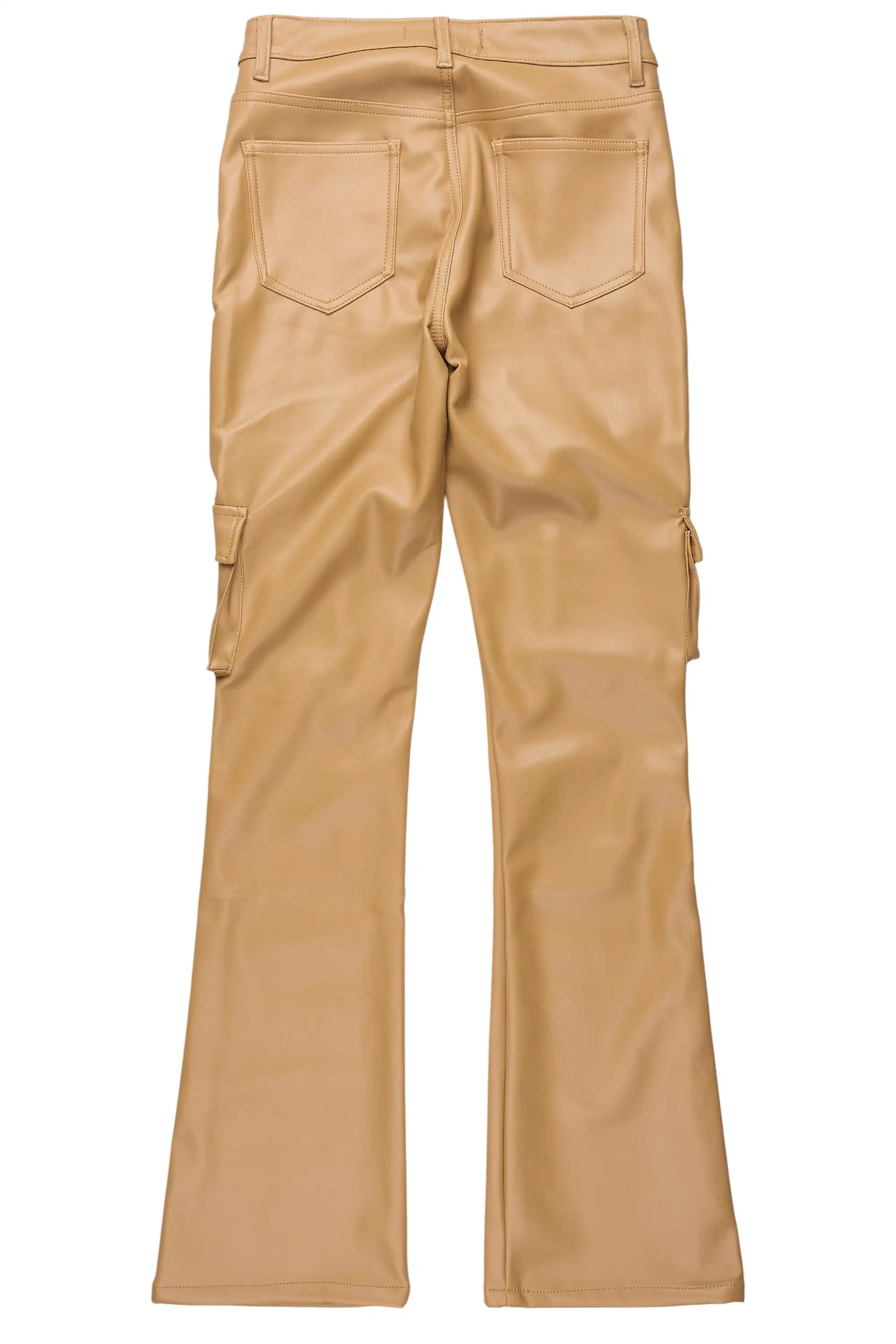 Caressia Tan PU Cargo Stacked Flare Pant
