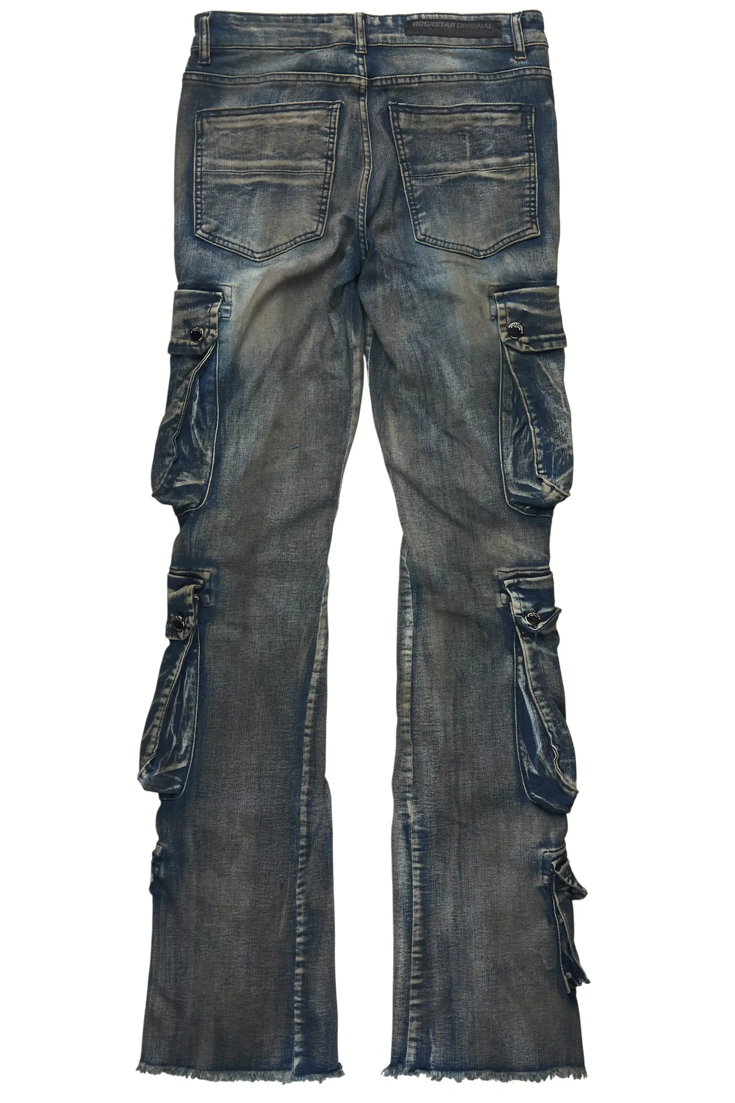 Cloudy Dark Blue Stacked Flare Jean