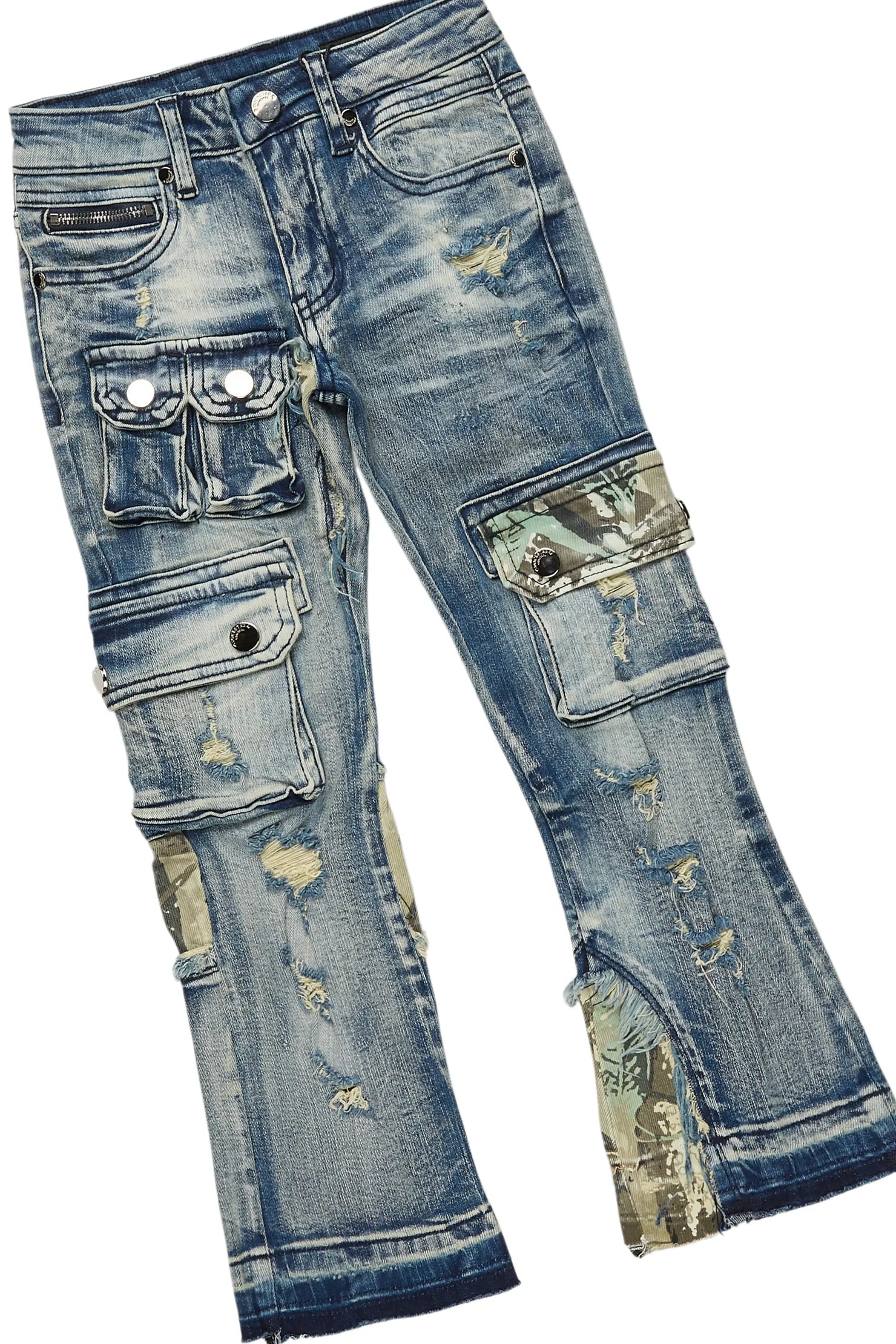 Boys Waller Black Hoodie & Zeta Blue Stacked Jean Set