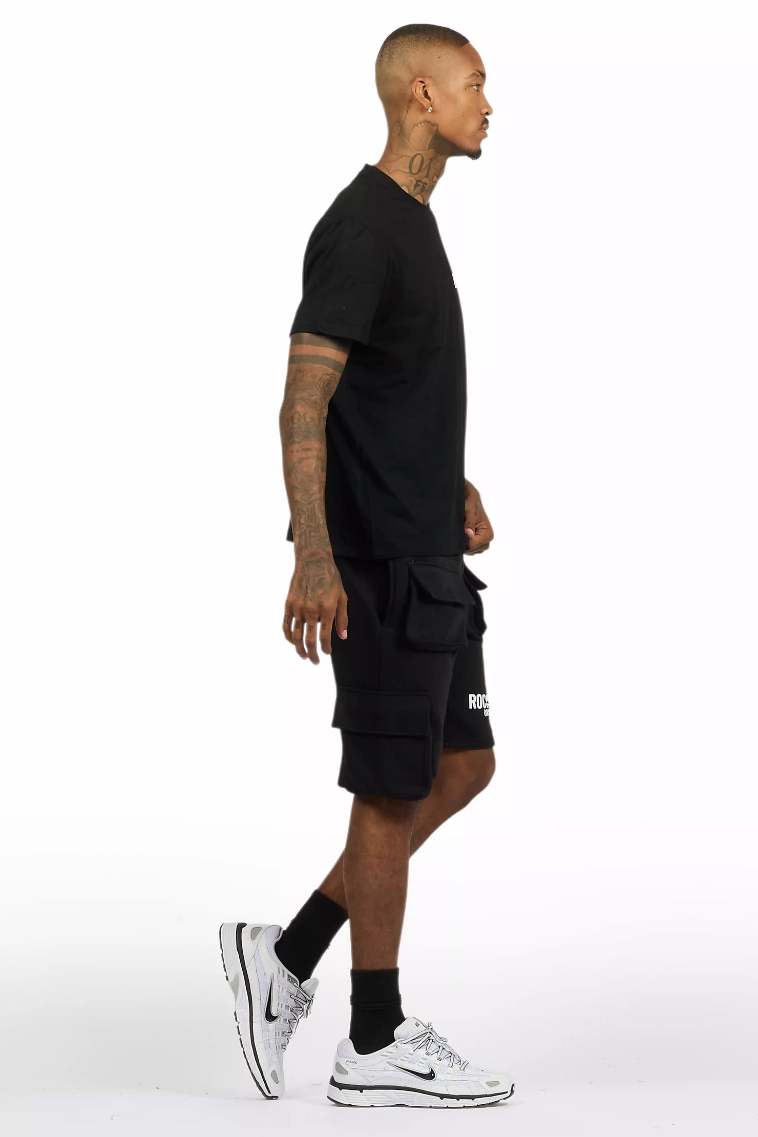 Sana Black/White T-Shirt Cargo Short Set