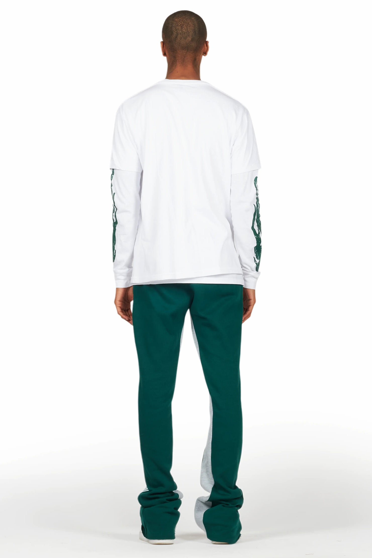 Amos White/Green Double Layer T-Shirt/Stacked Baggy Pant Set