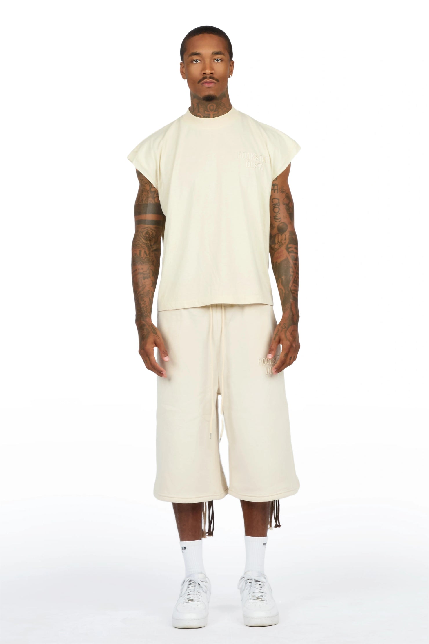 Jolan Beige Cut Sleeve T-Shirt/Jort Set
