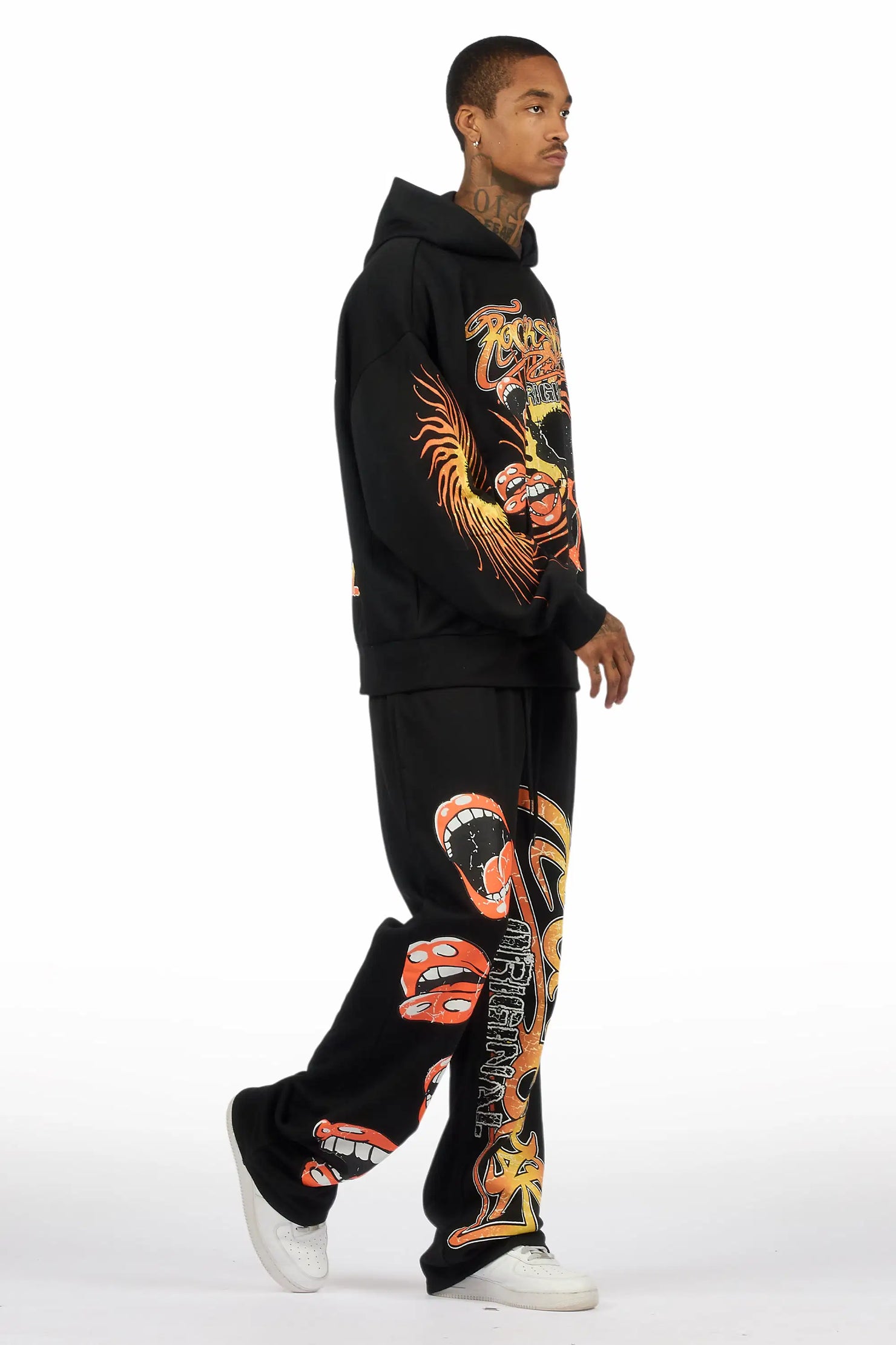 Rock n Roll Black Hoodie/Baggy Pant Track Set