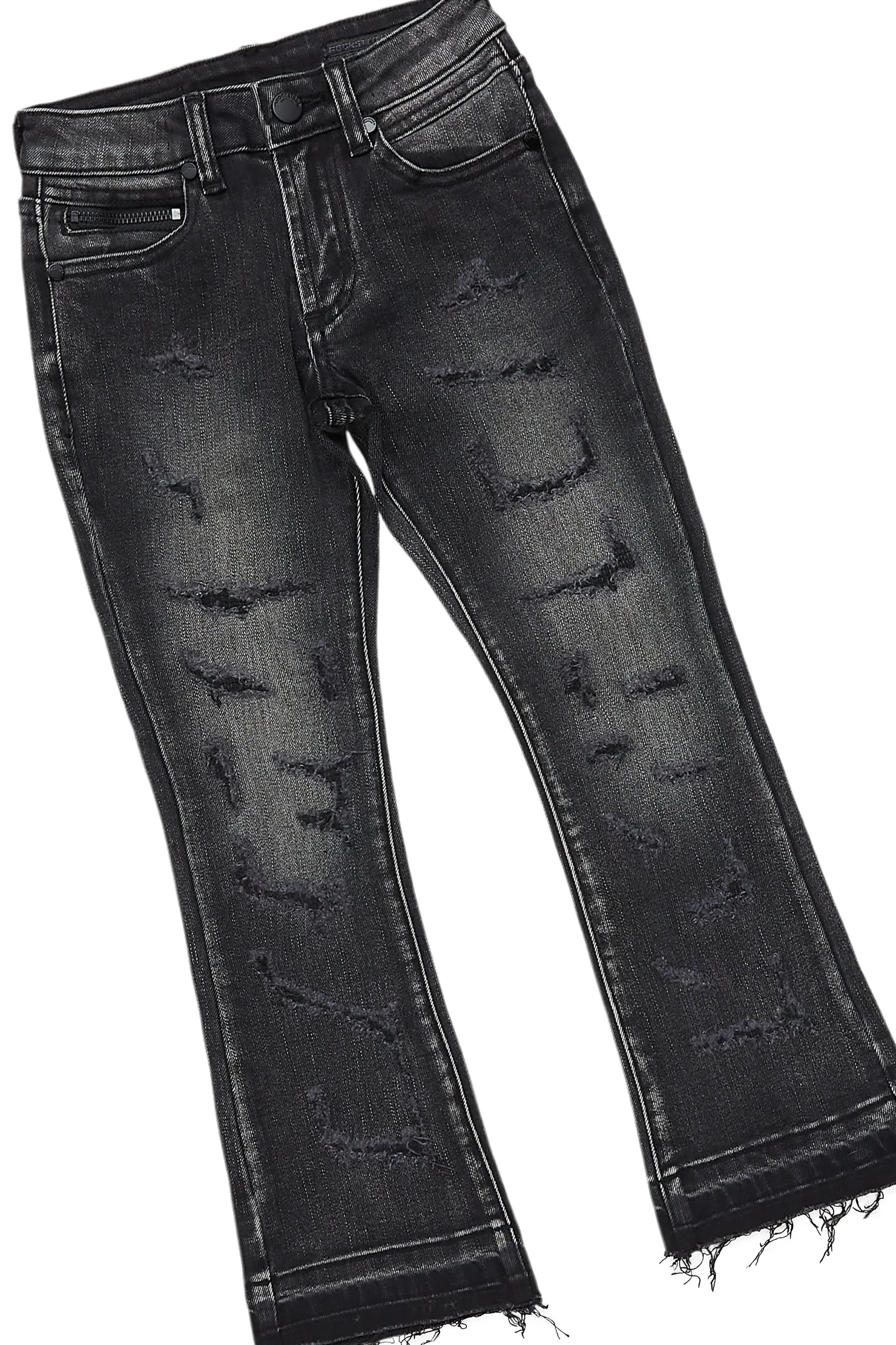 Boys All Eyes Vintage Black Hoodie/Stacked Flare Jean Set