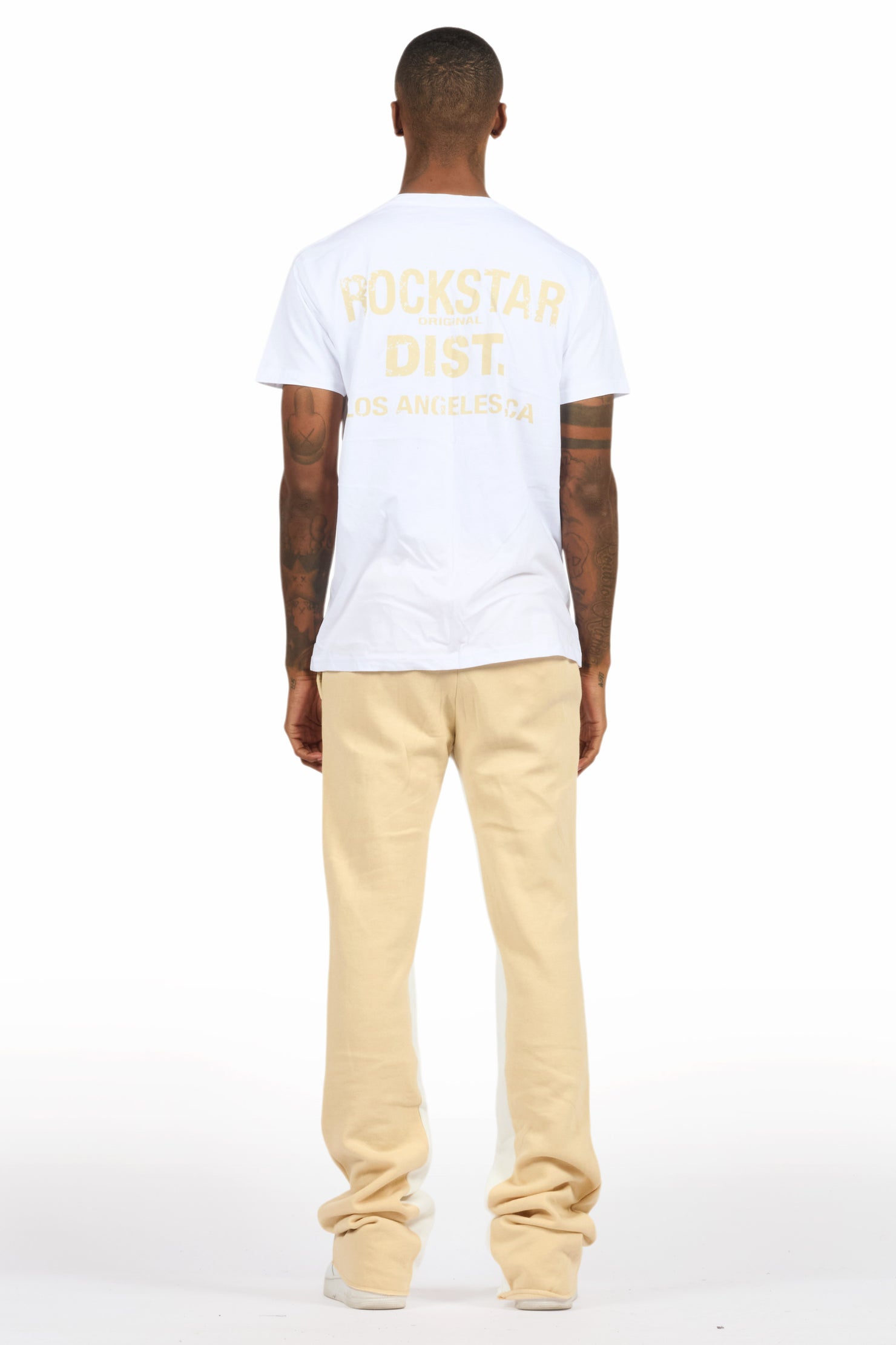 Lake White/Beige T-Shirt/Stacked Baggy Track Pant Set
