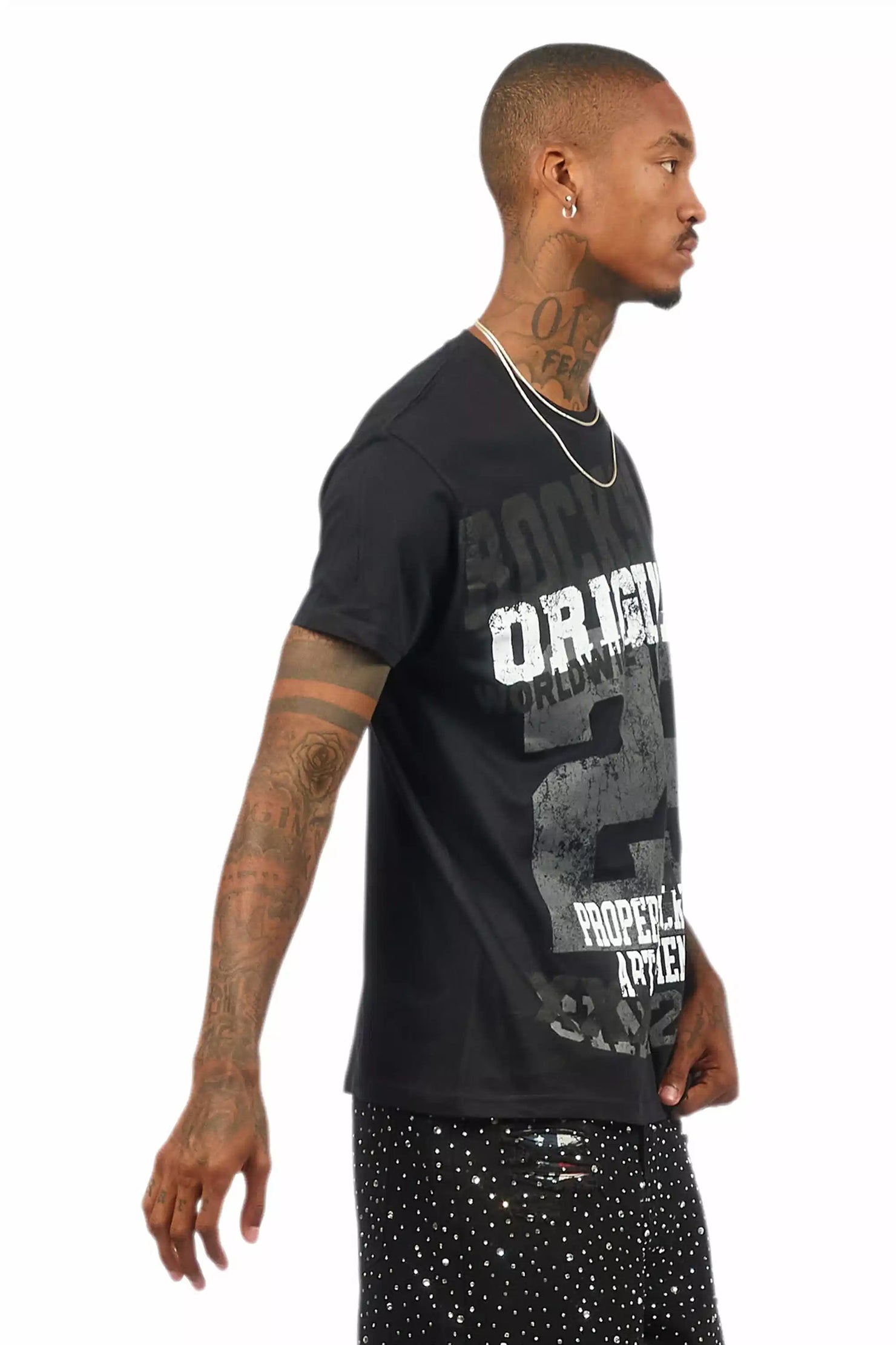 Kyvaris Black/Grey Oversized Graphic T-Shirt