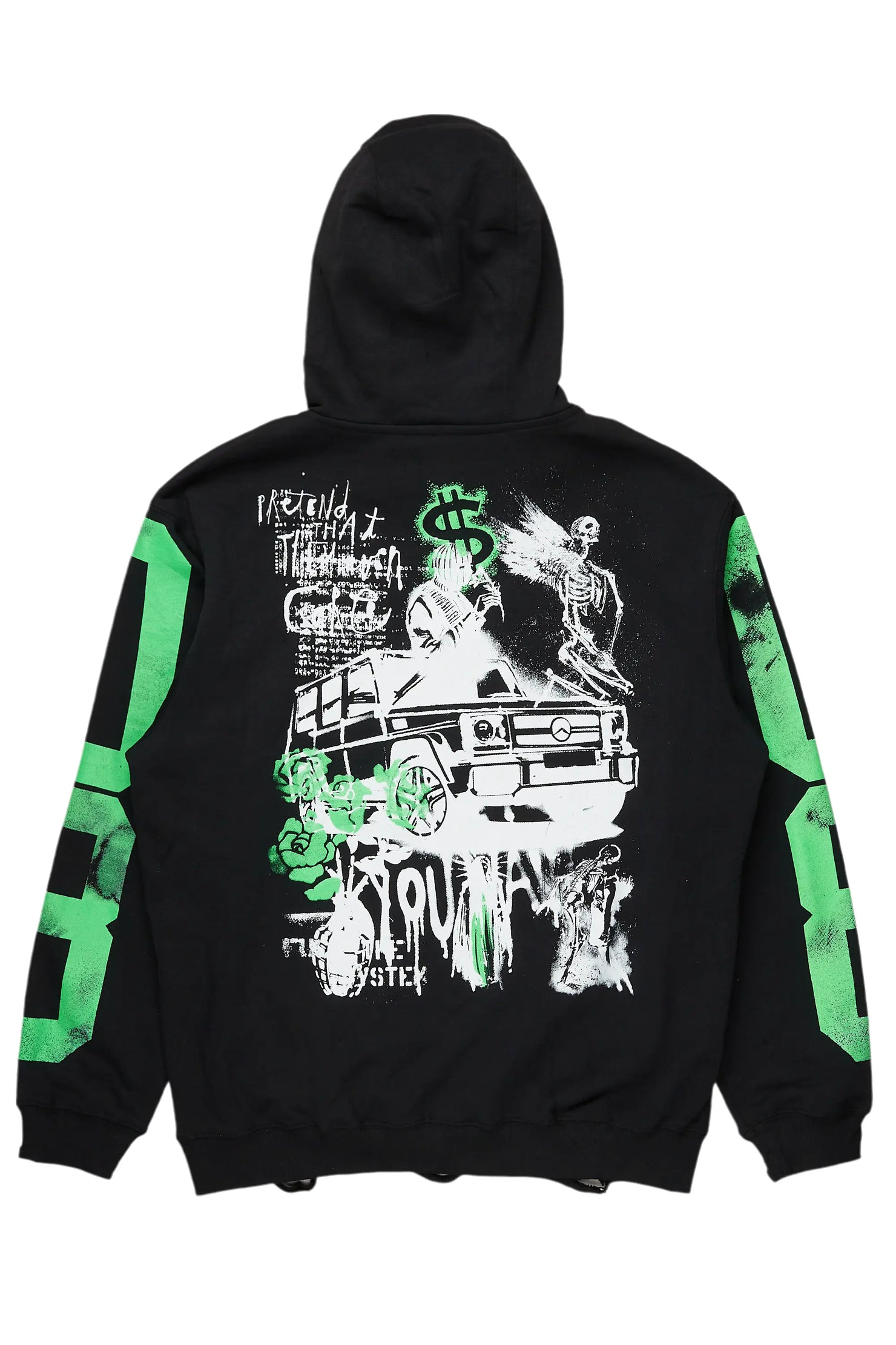 Grill Black/Green Distressed Graphic Hoodie