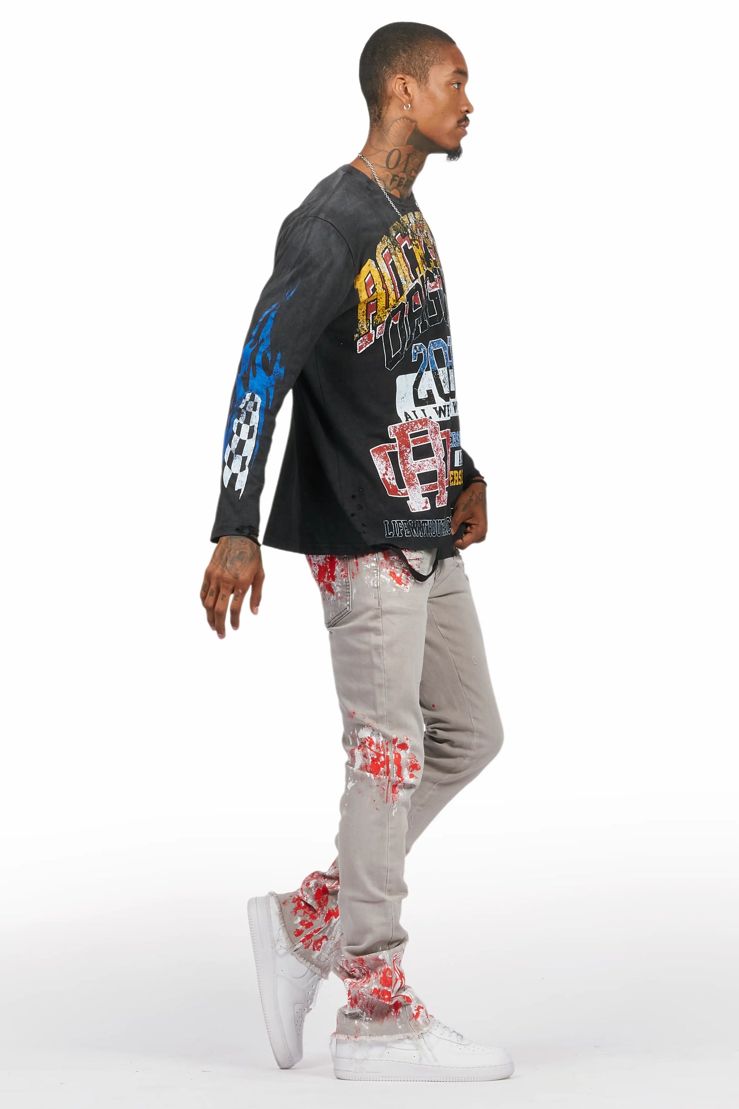 Kodak Grey/Red Painter Stacked Flare Jean