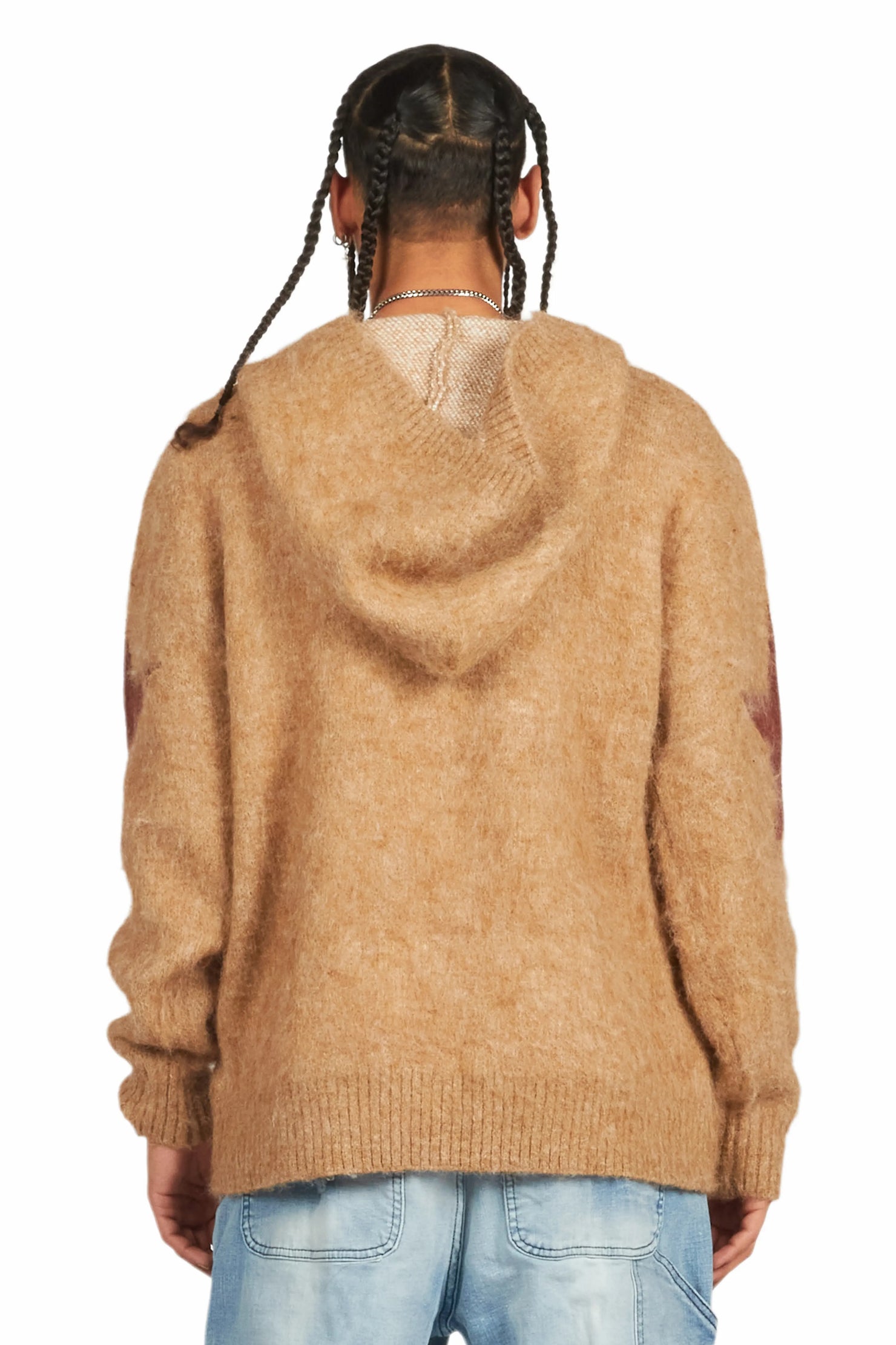 States Brown Graphic Knitted Mohair Hoodie