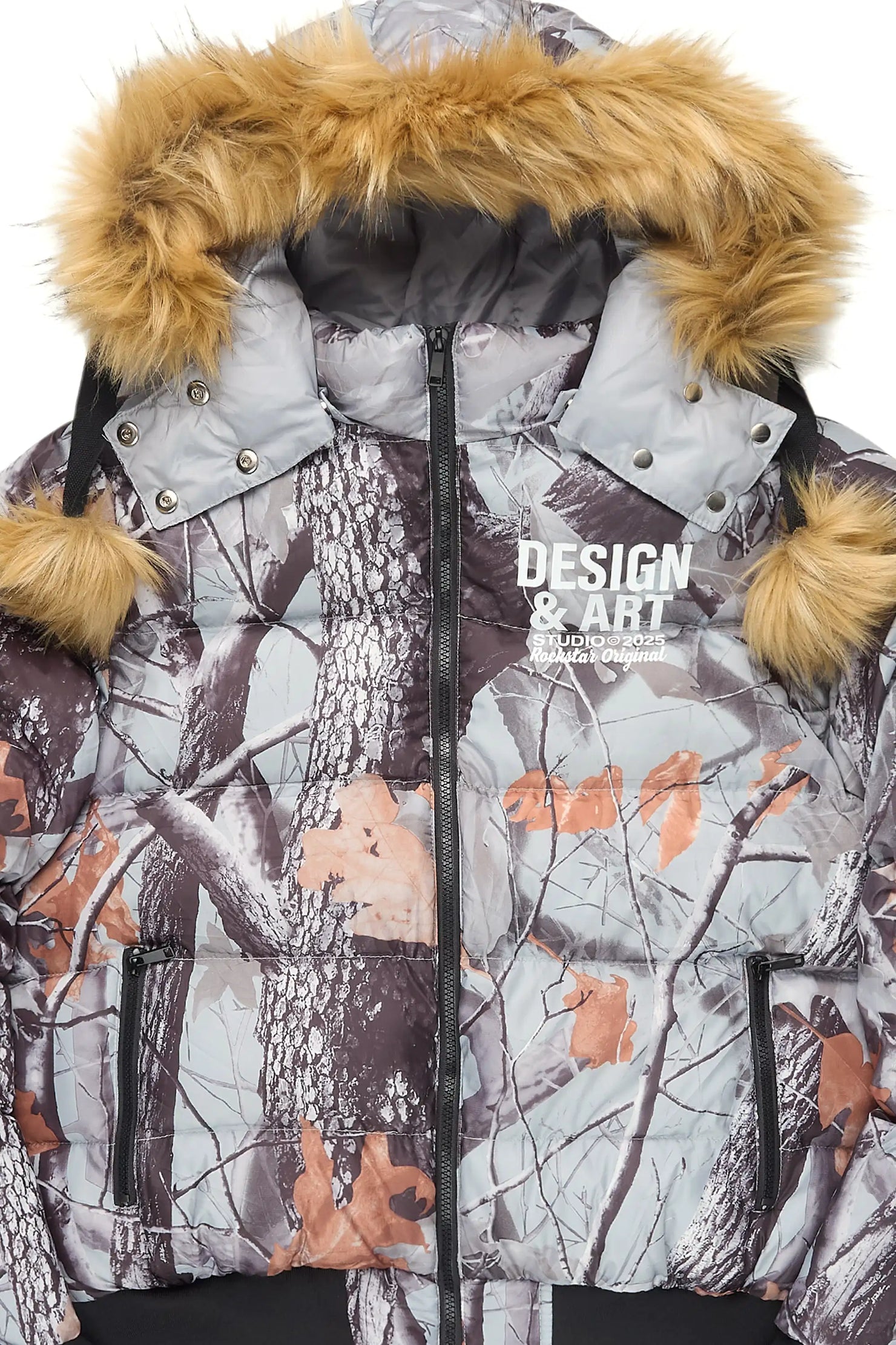 Benita Grey Tree Camo Puffer Jacket