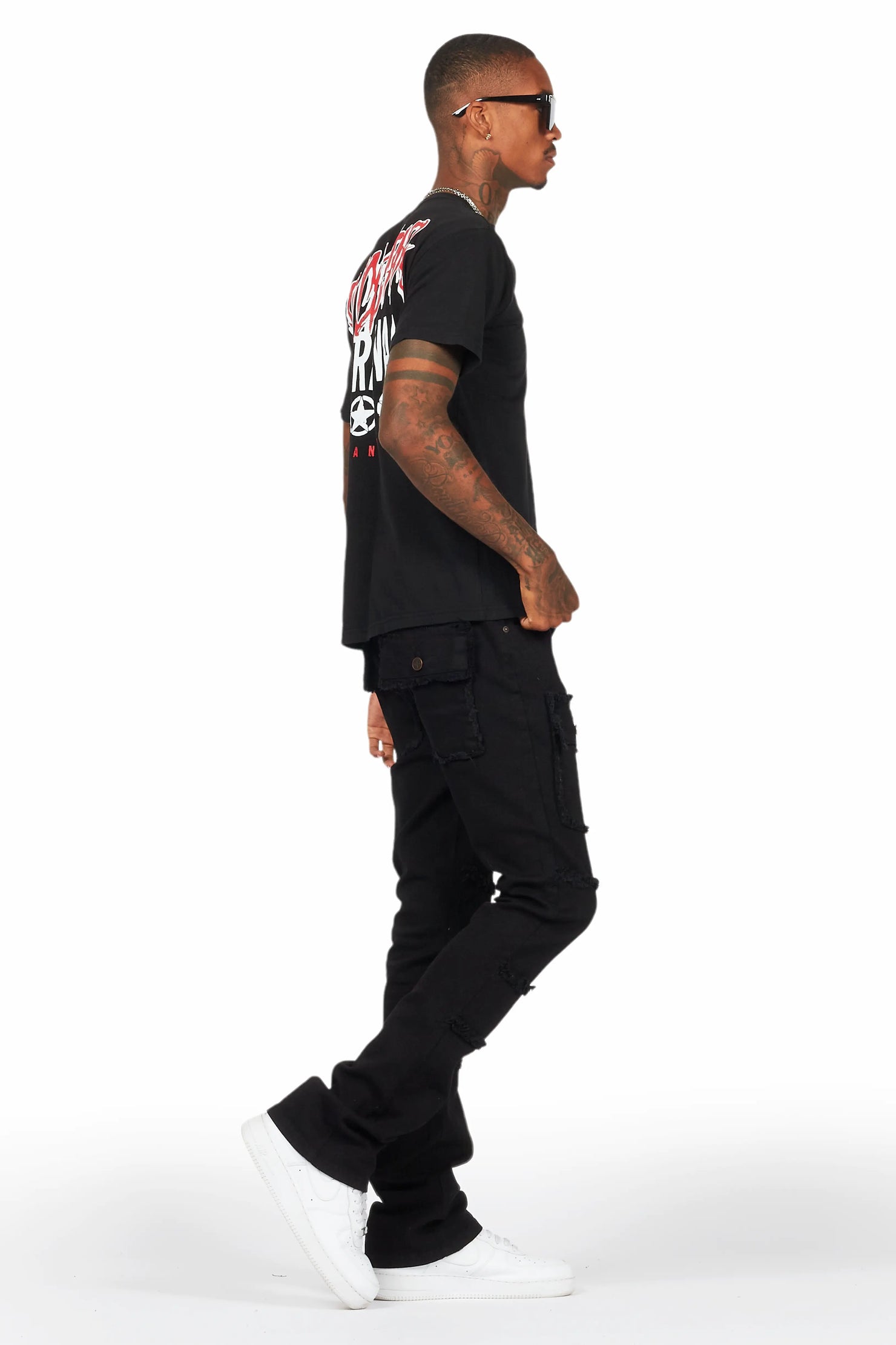 Wizzurd Black T-Shirt/Stacked Flare Cargo Jean Bundle