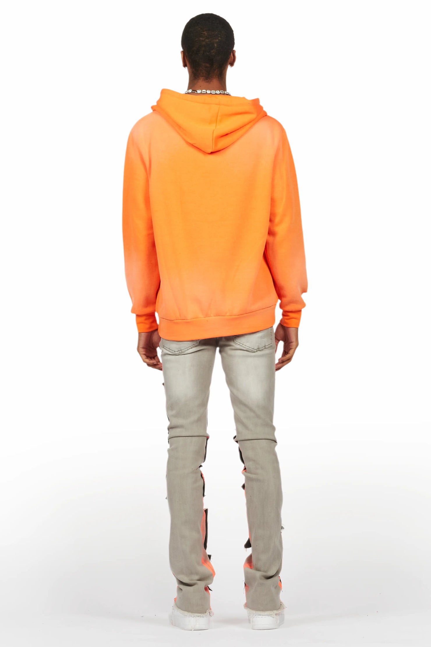 Valko Grey/Orange Roller Paint Stacked Flare Jean