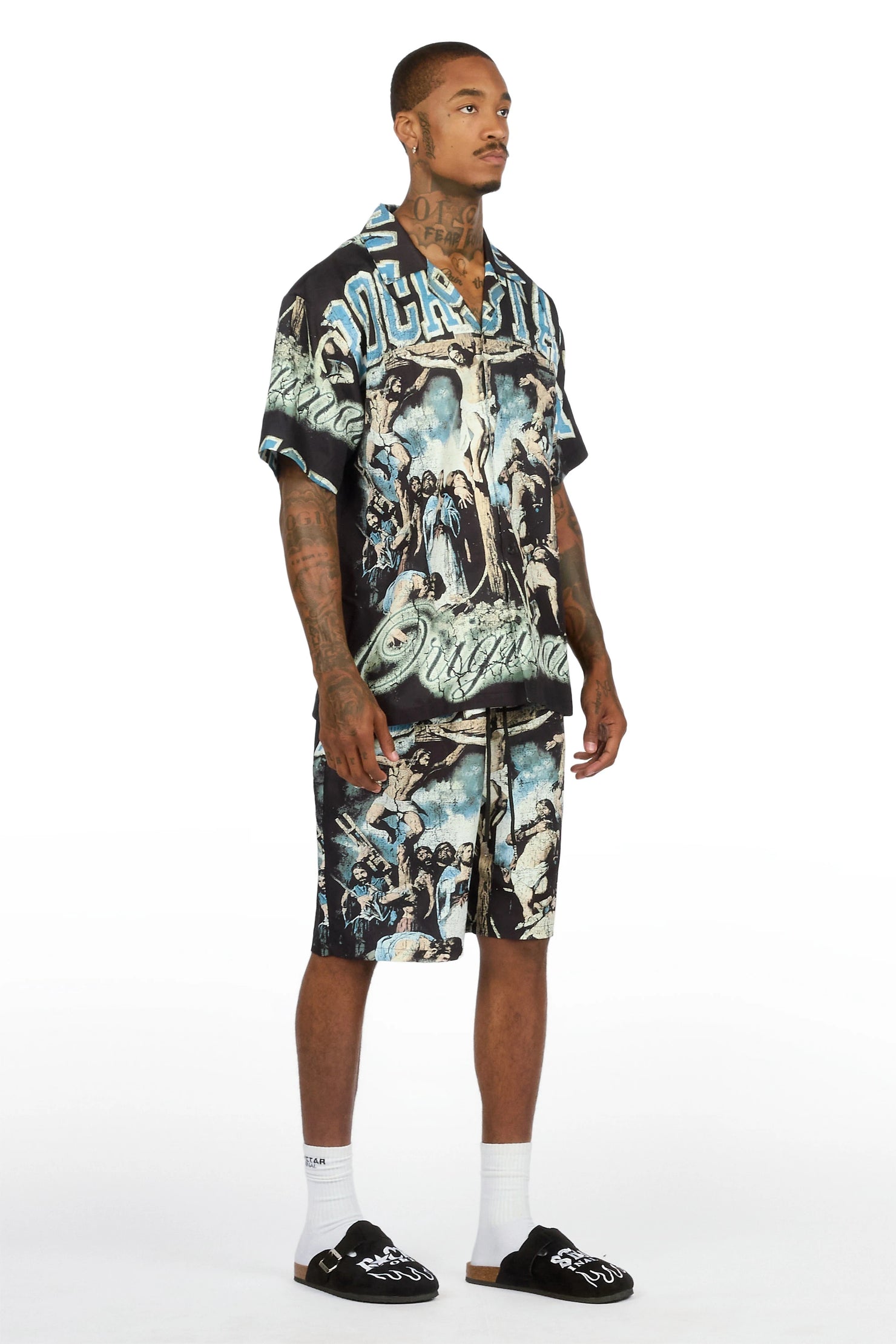 Waller Black Button Down T-Shirt/Short Set