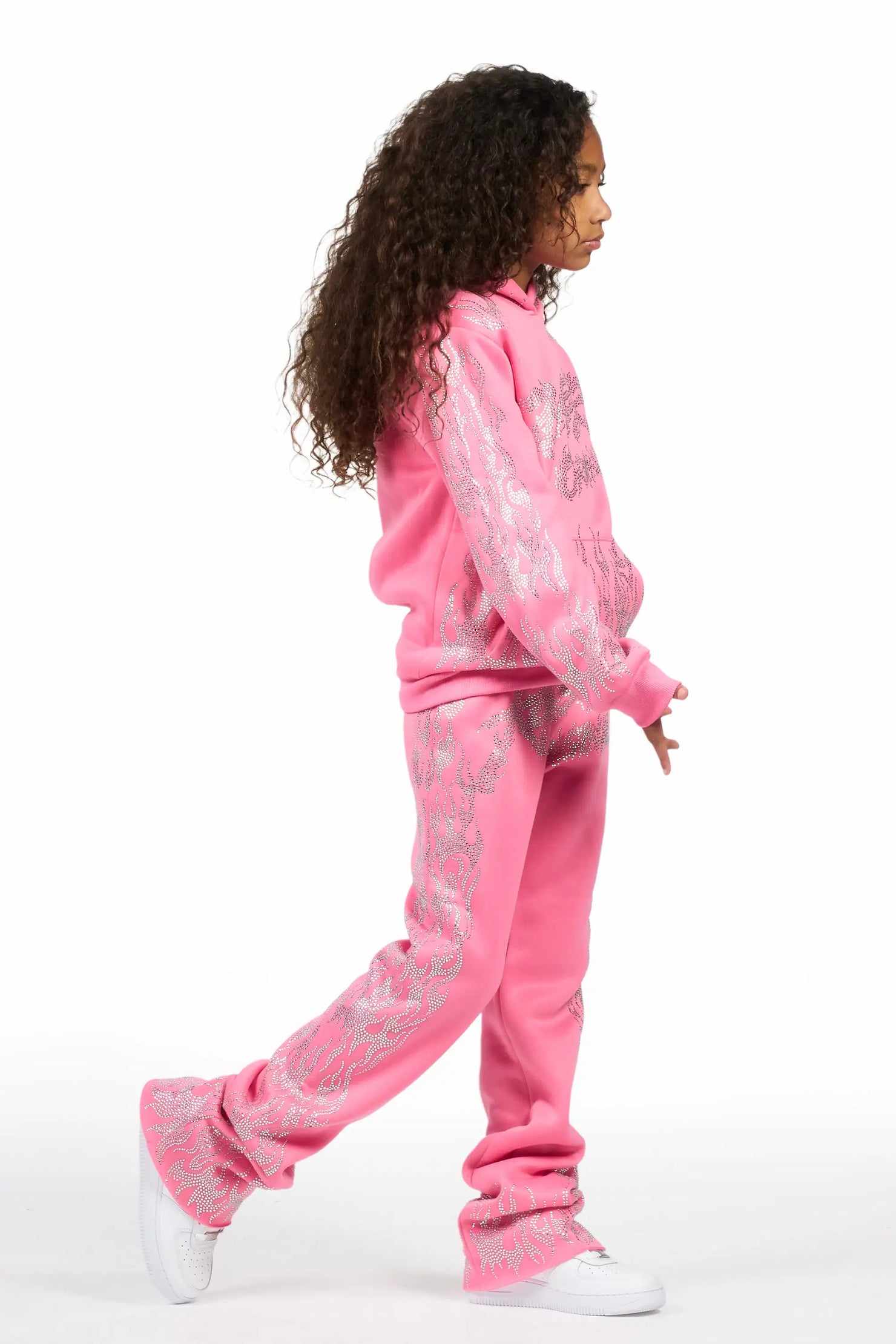 Girls Alaena 2.0 Pink Rhinestone Stacked Track Set