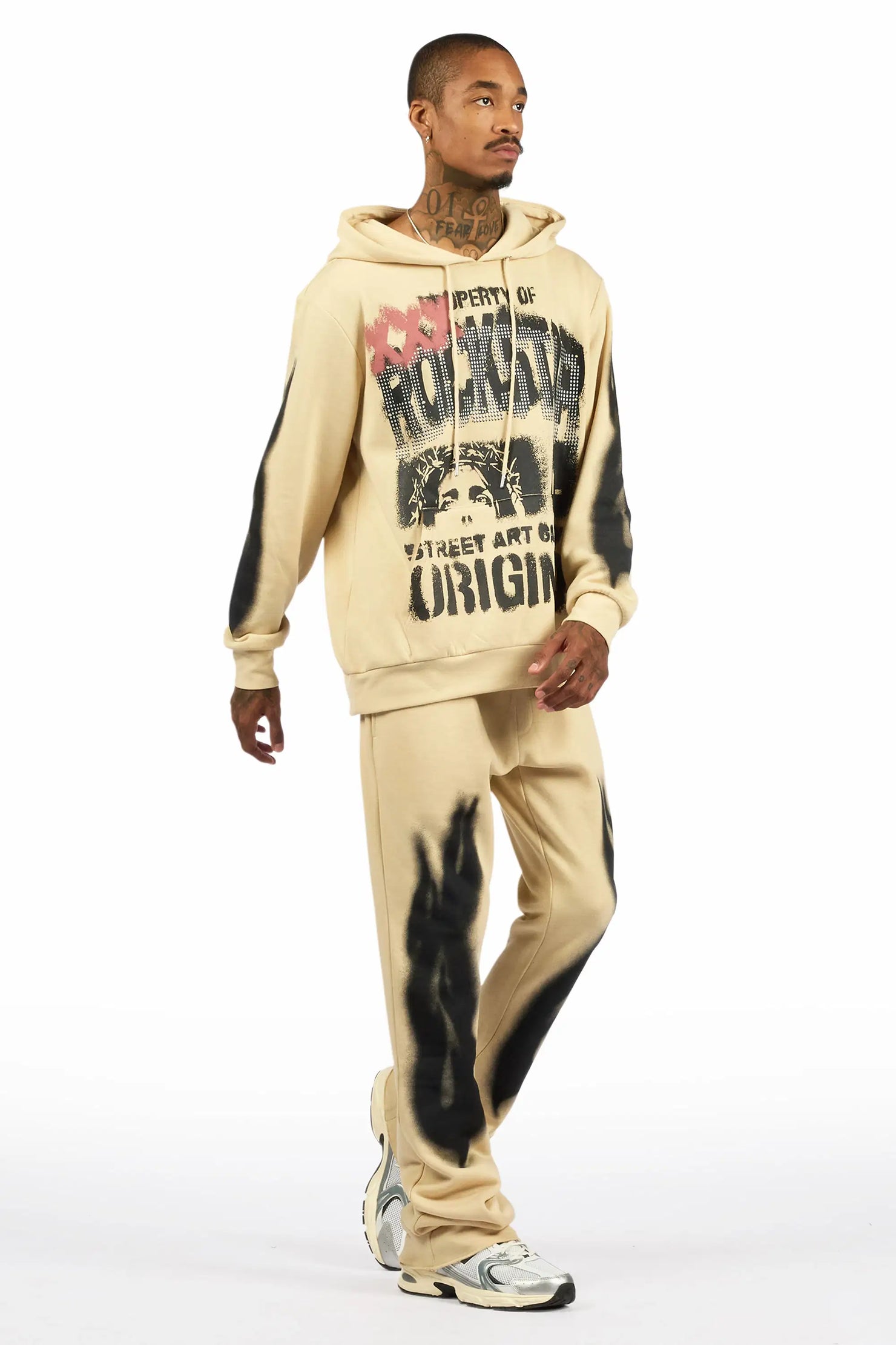 Kyo Beige Hoodie Stacked Track Set