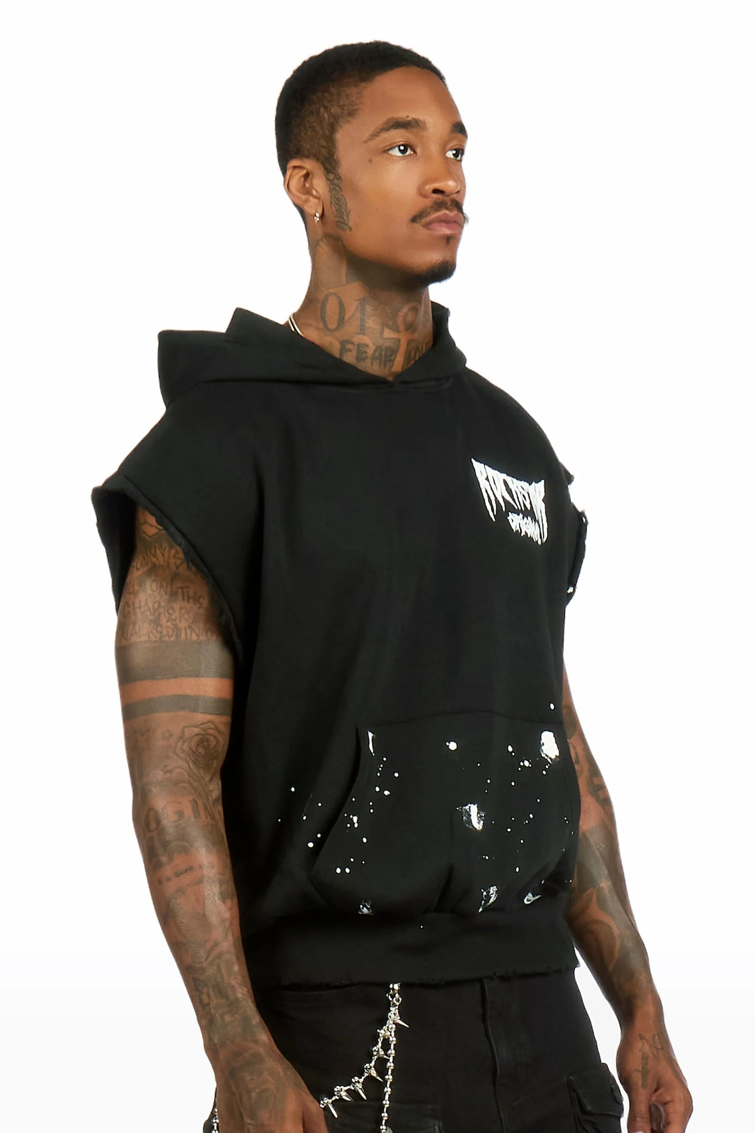 Twinkle Black Painted Cut Sleeve Hoodie