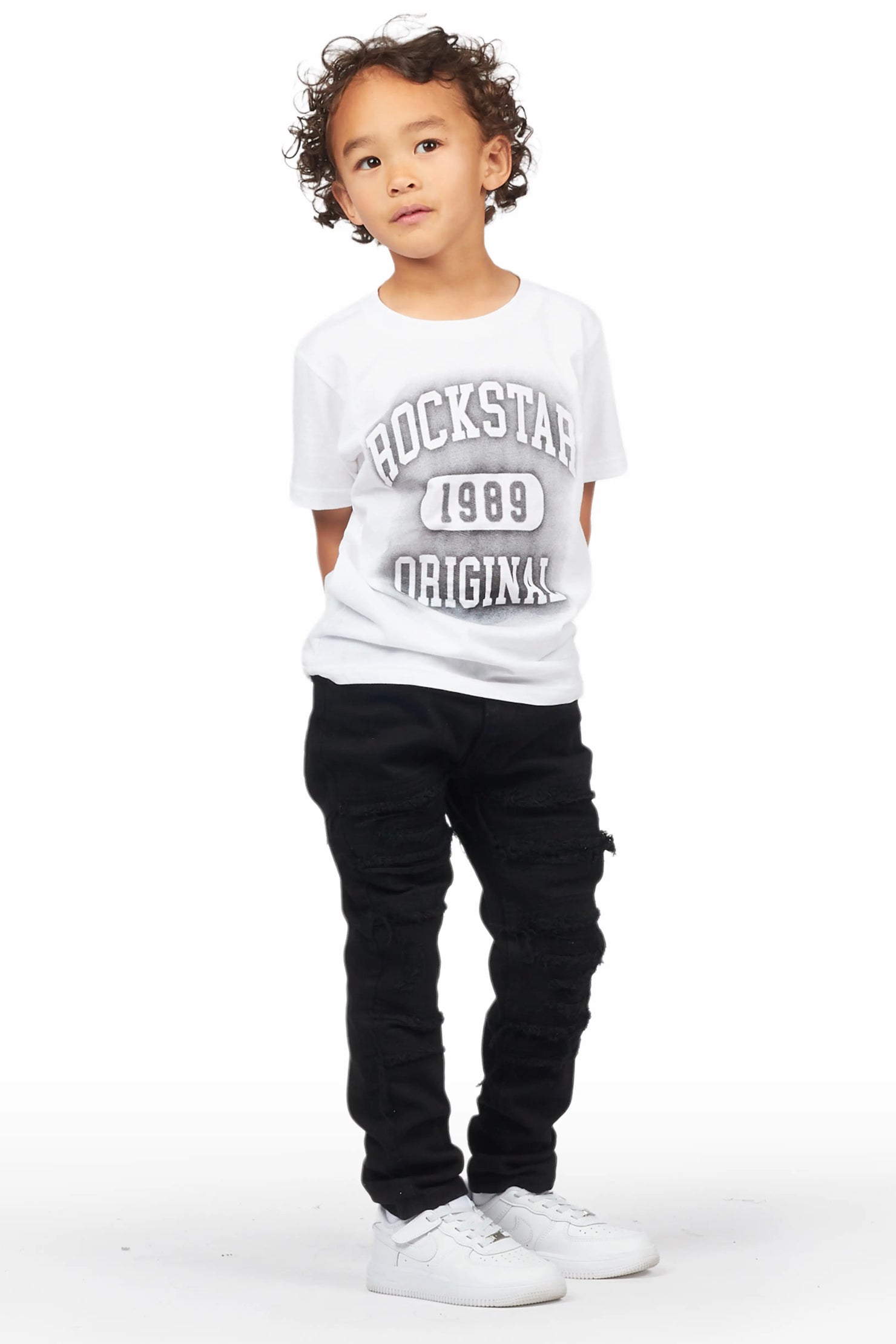 Boys Valko White/Black T-Shirt/Frayed Jean Set
