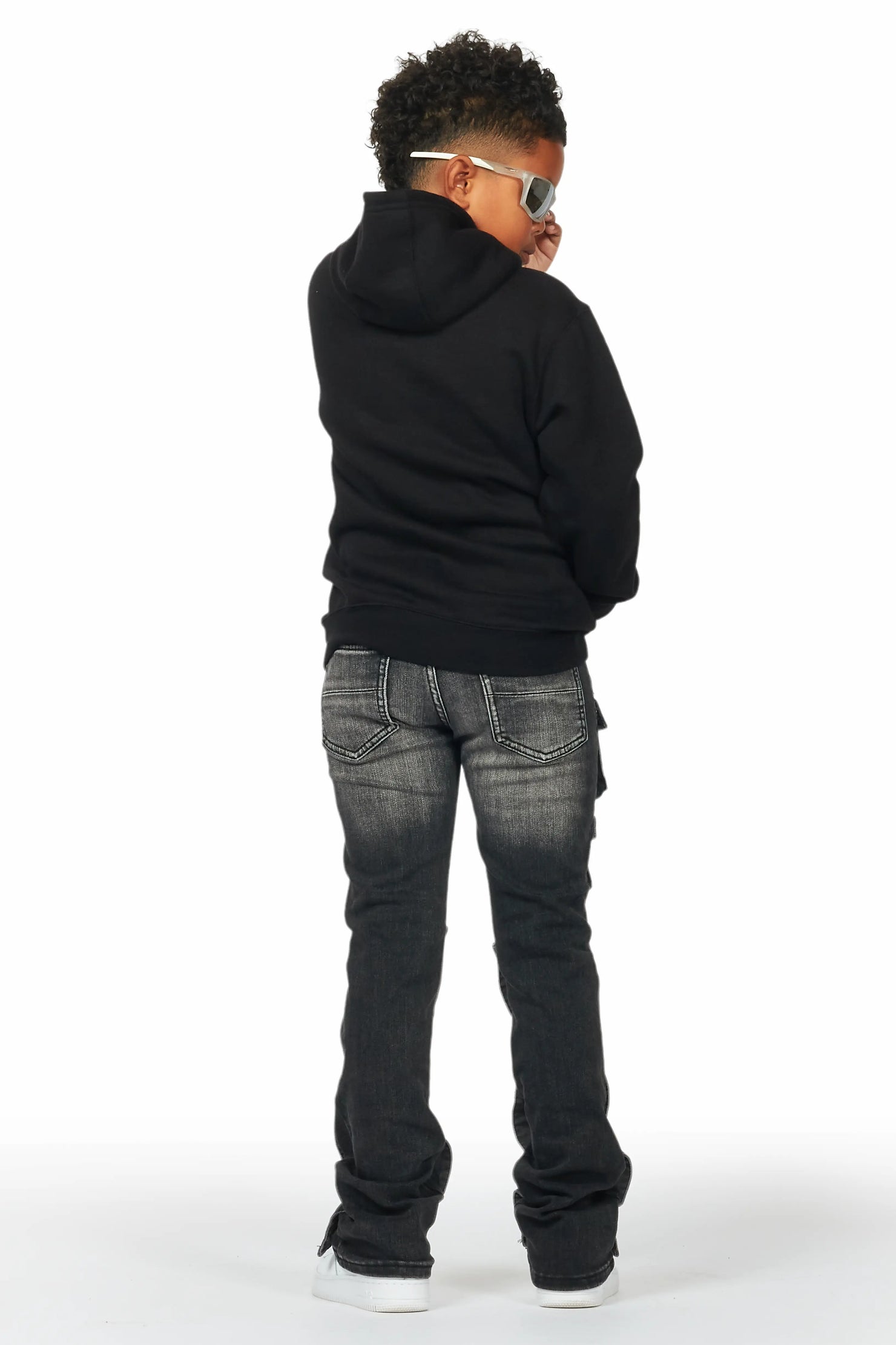Boys Daman Black Hoodie/Stacked Flare Jean Set